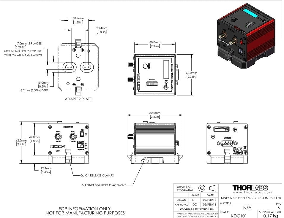 ThorLabs KDC101 K-CUBE Brushed DC Servo Motor Driver Controller & Baseplate