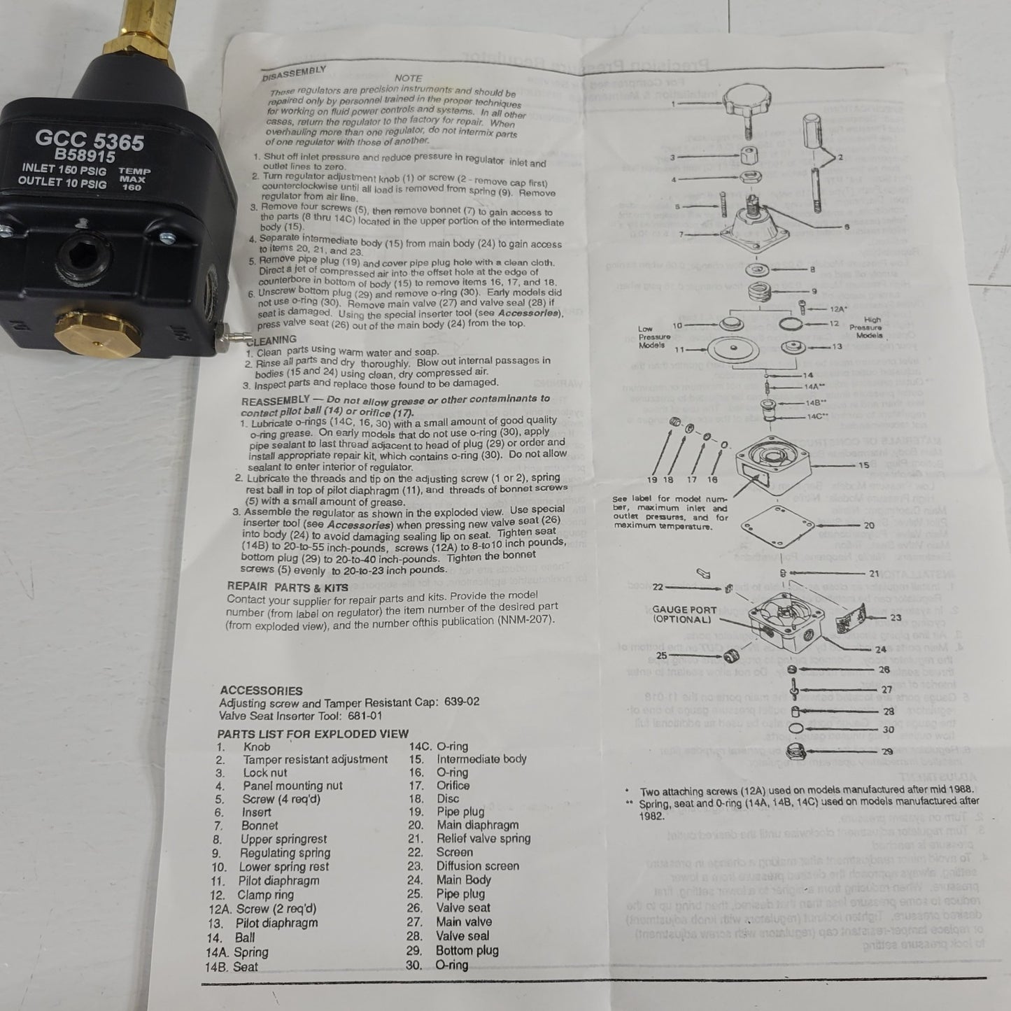 Beckman Coulter GCC 5365 Precision Pressure Regulator Inlet 150psi Outlet 10psi