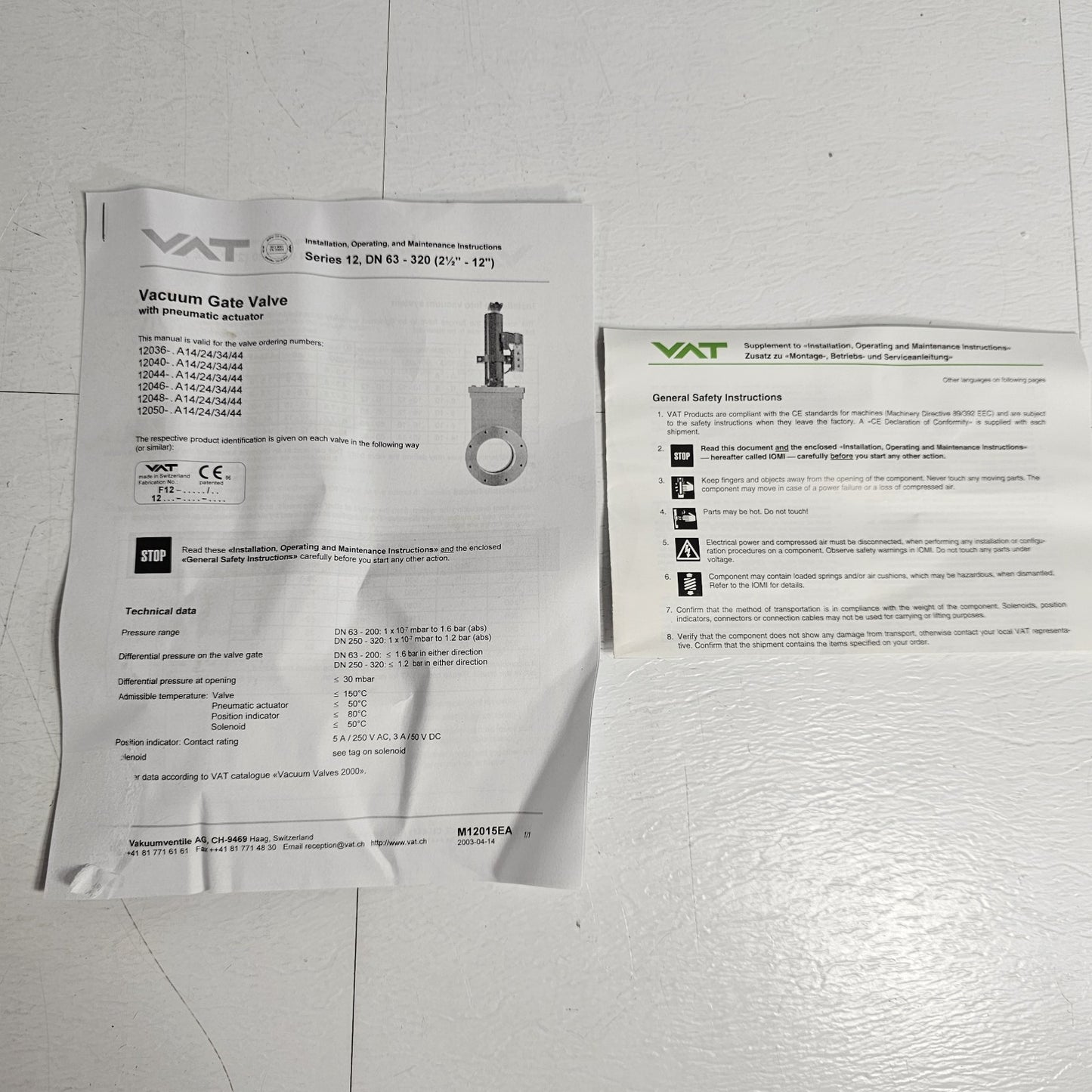 VAT ISO-F DN 320 Pneumatic High Vacuum Gate Valve LF 12" 12050-TA44-ABQ1 304SS