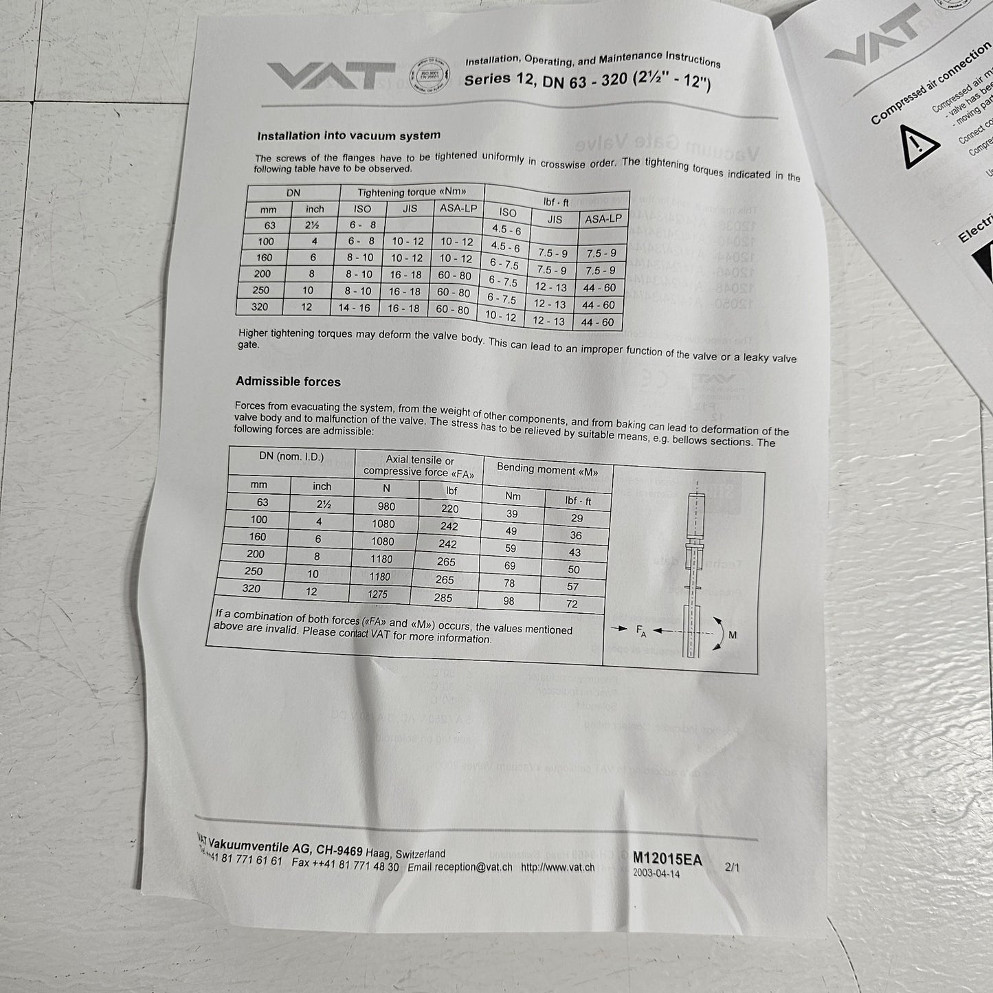 VAT ISO-F DN 320 Pneumatic High Vacuum Gate Valve LF 12" 12050-TA44-ABQ1 304SS