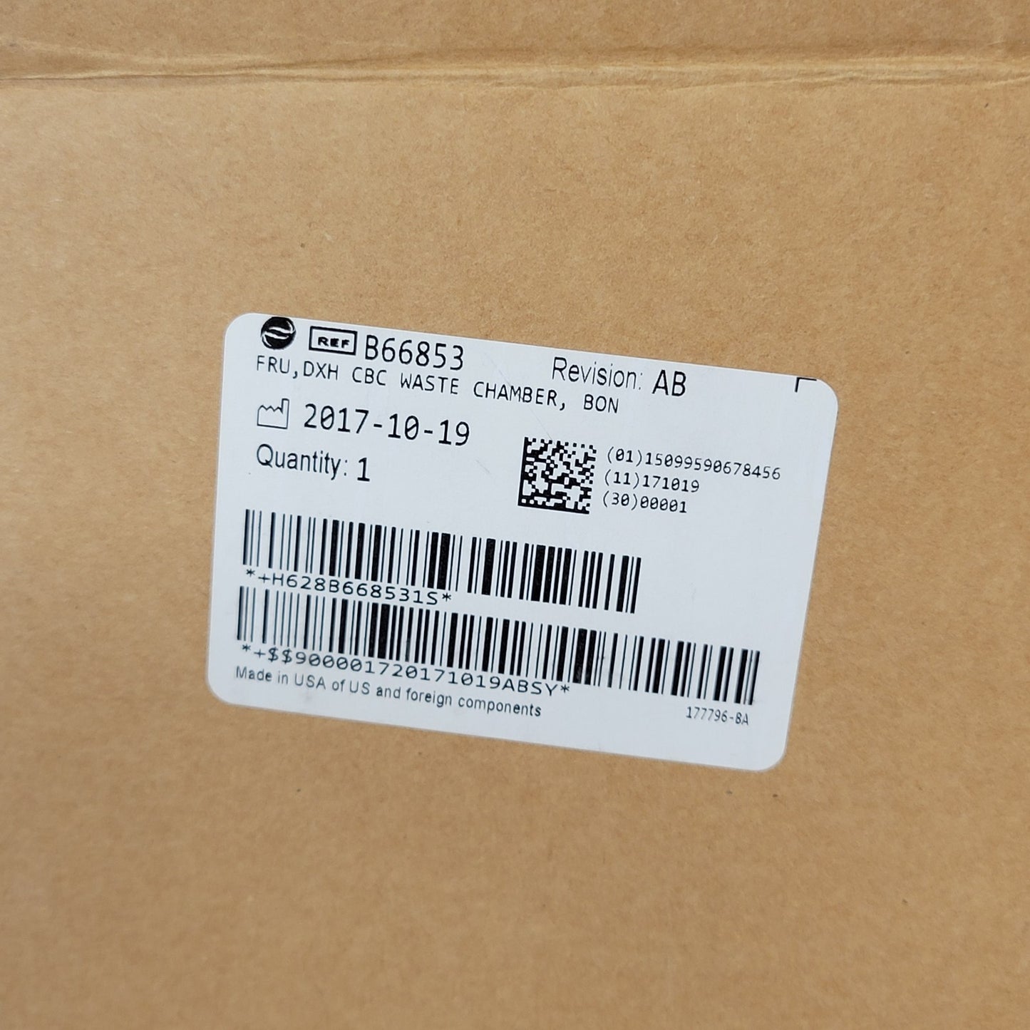 Beckman Coulter B66853 866853 FRU, DXH CBC Waste Chamber, BON Revision AB