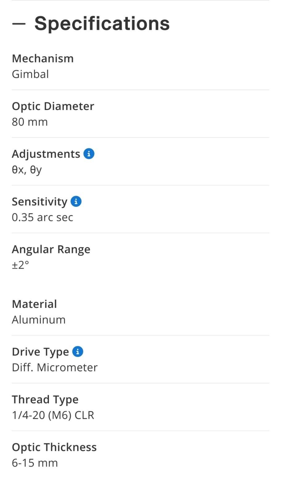 NEWPORT SL8ABD Gimbal Optical Mount 3.15" OD 80mm, 2 BD Differential Micrometers