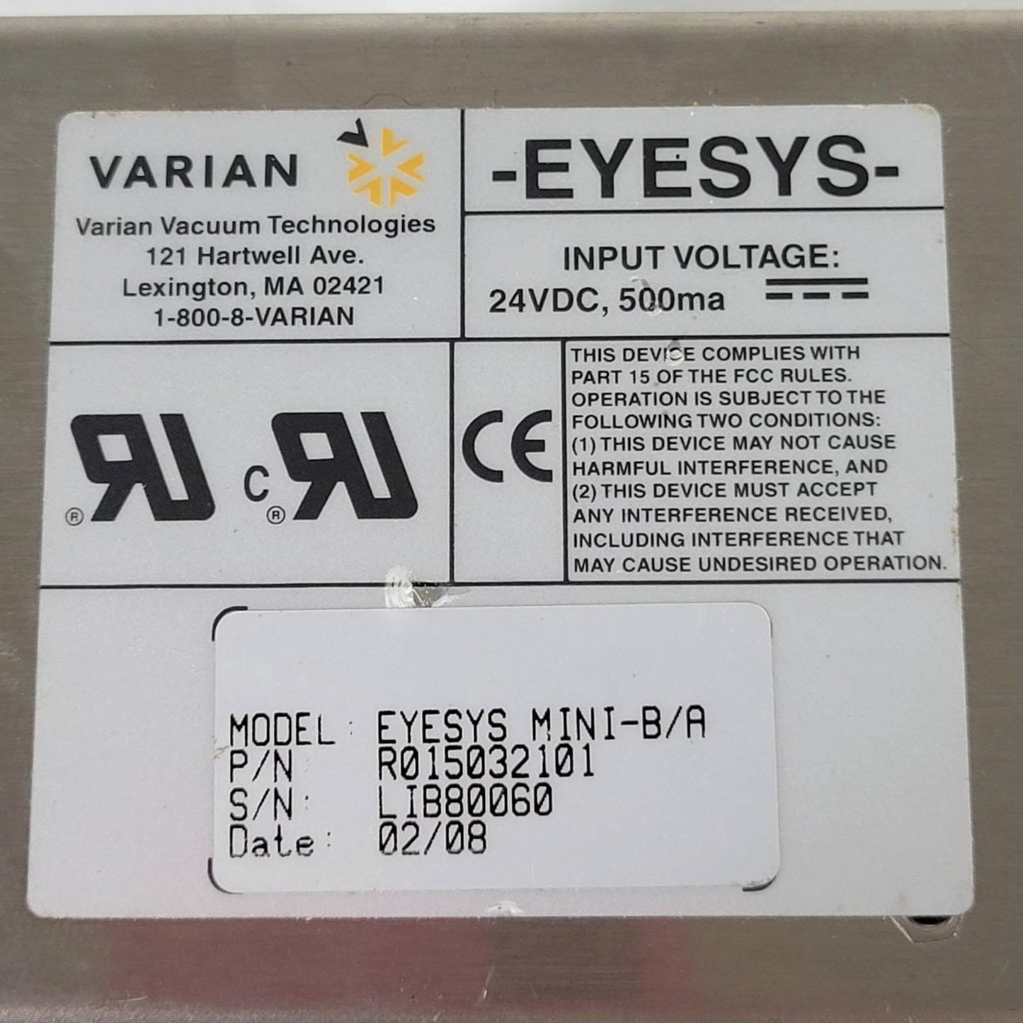 Varian EYESYS MINI-B/A R015032101 Vacuum Gauge Bayard Alpert KF16 NW16