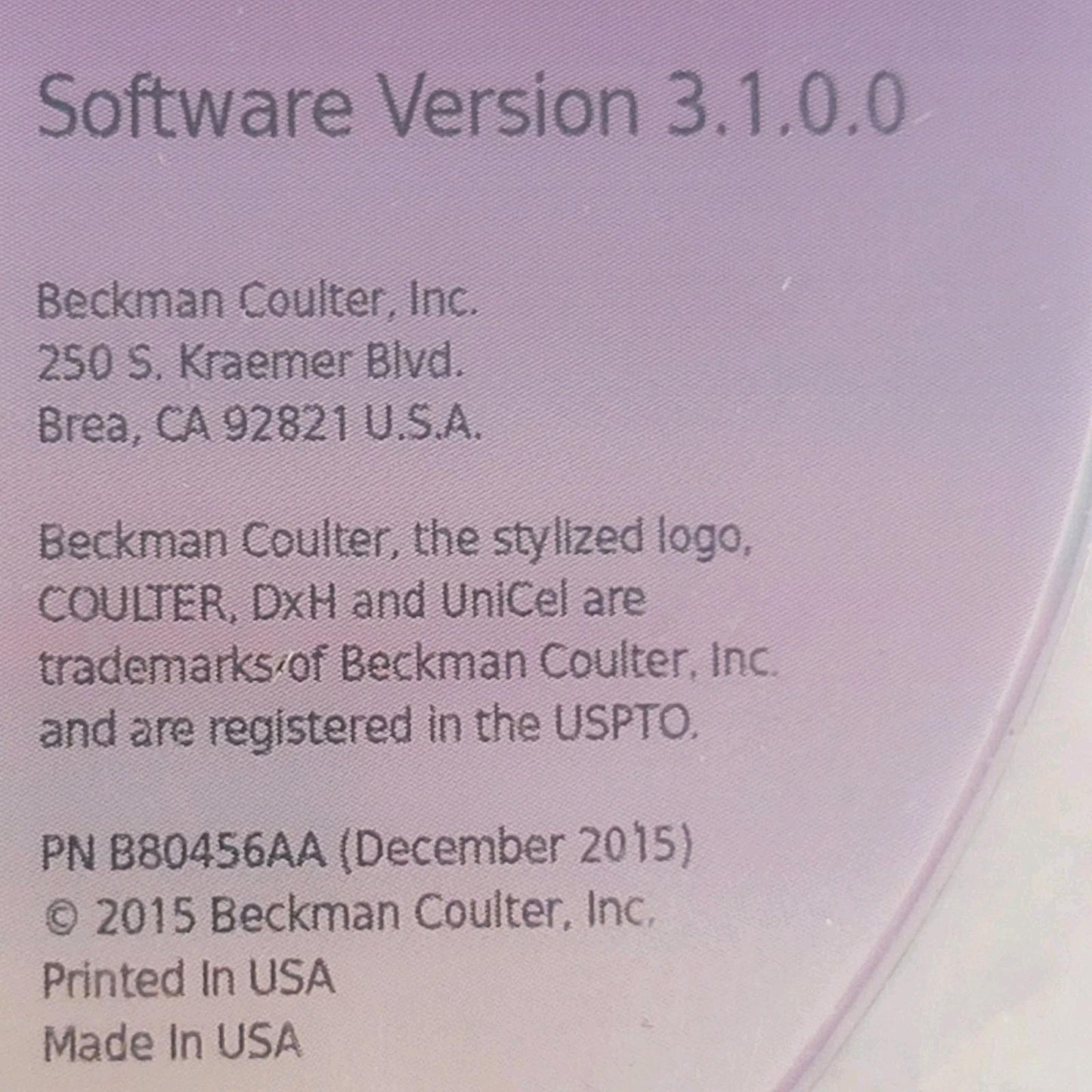 Beckman Coulter B80455AA UniCel DxH 800 and DxH Slidemaker Stainer Disk 3.1.0.0