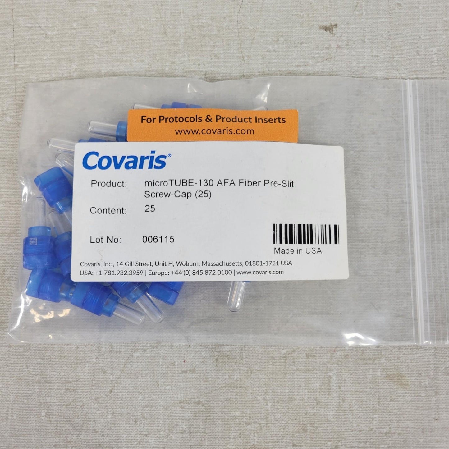 Covaris 520216 microTUBE-130 AFA Fiber Pre-Slit Screw-Cap 25 Count Sonicator
