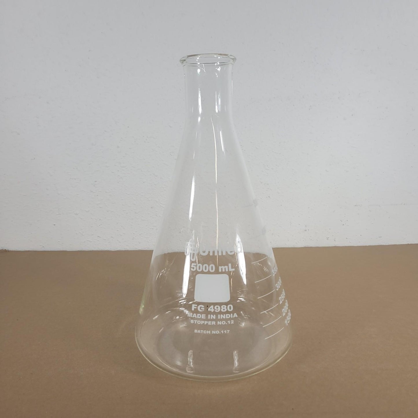 United Scientific FG4980-5000 5000mL 5L Borosilicate Glass Erlenmeyer Flask