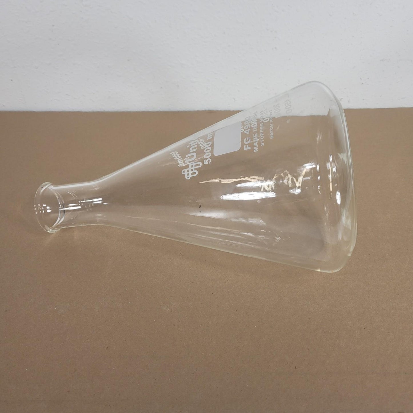United Scientific FG4980-5000 5000mL 5L Borosilicate Glass Erlenmeyer Flask