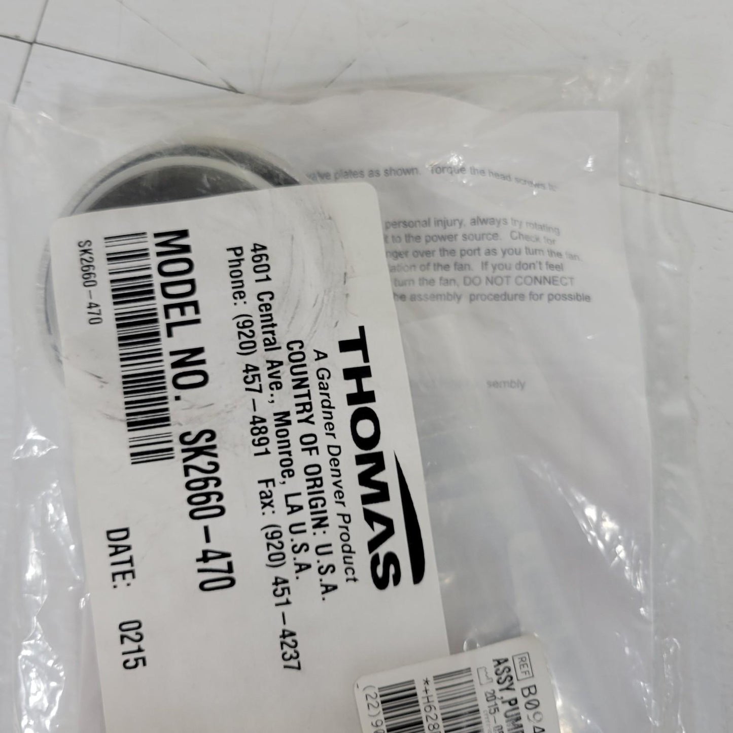 Thomas SK2660-470 Pressure/Vacuum Pump Rework Kit For 2660ZC26/44-470 Pump