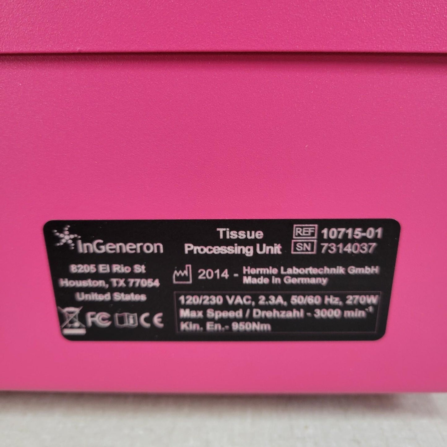 InGeneron 10715-01 Heatable Centrifuge Tissue PRP Processing System w/ Manual