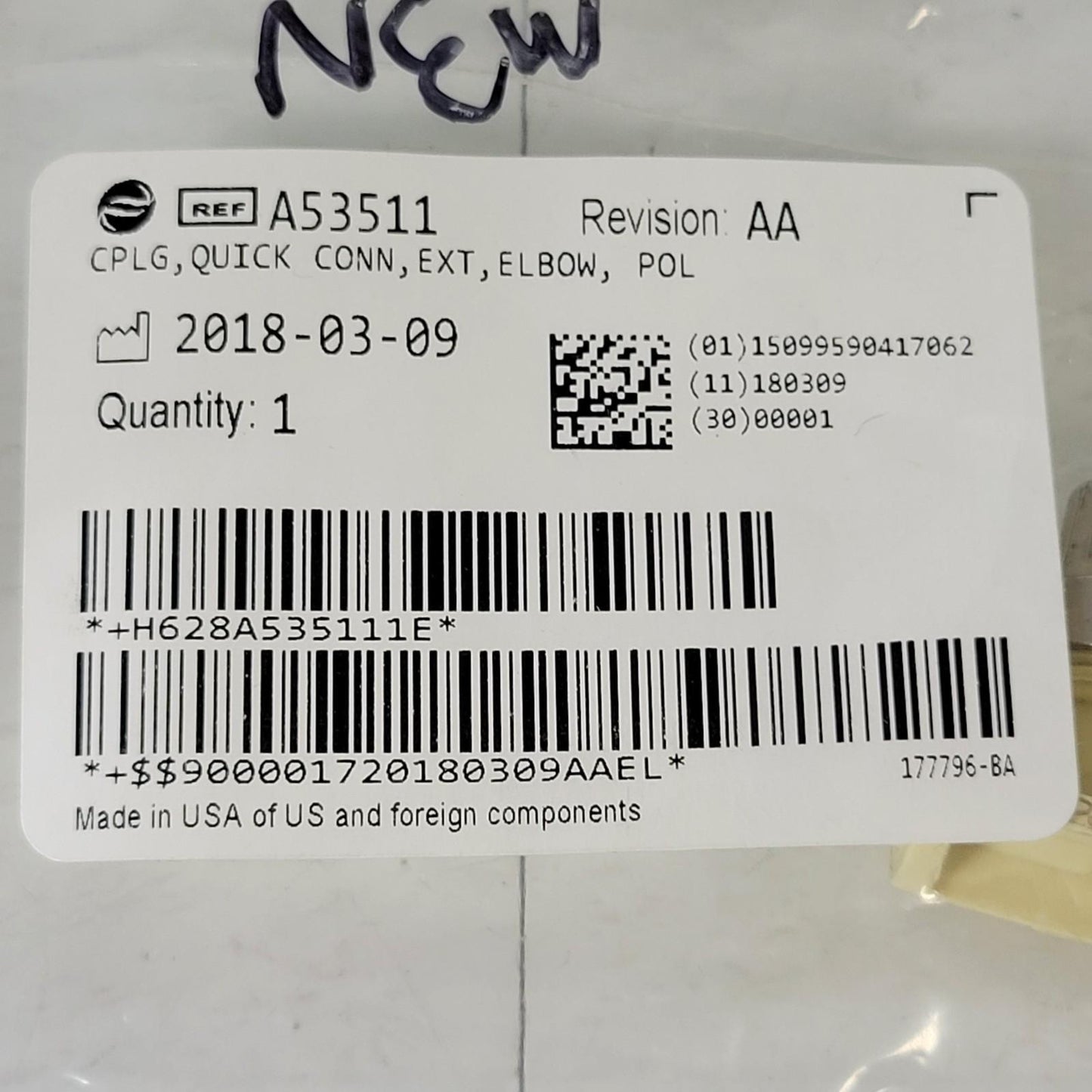 Beckman Coulter A53511 Quick Connect Ext. Elbow