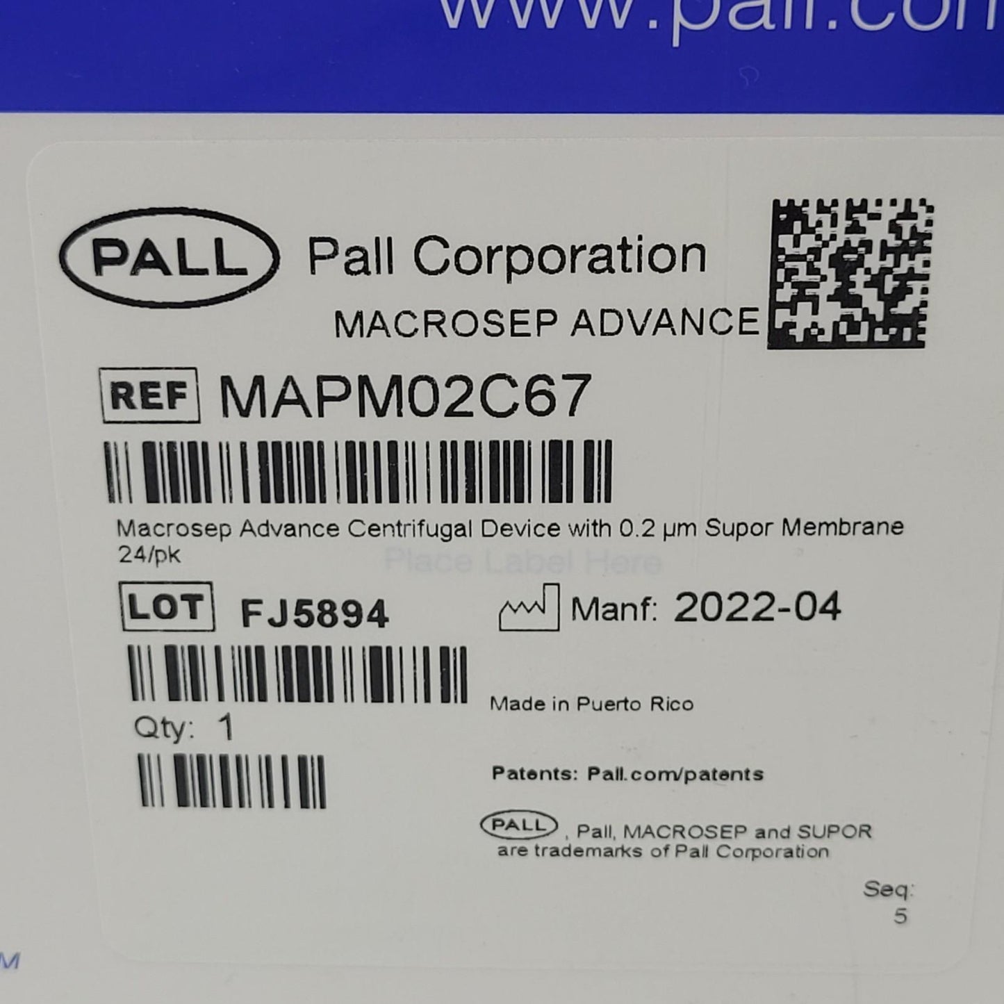 Pall MAPM02C67 Macrosep Advance Centrifugal Device 0.2 µm Supor Membrane 24/pkg