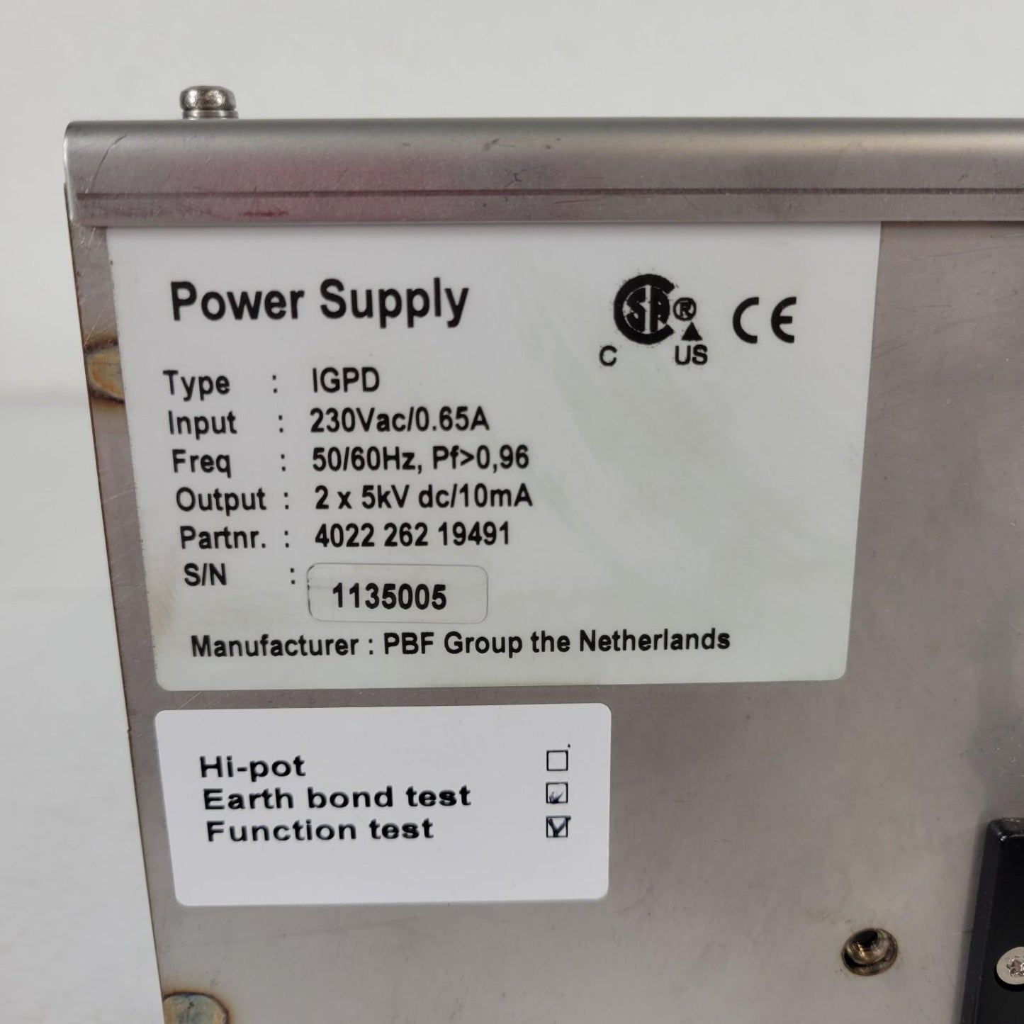 PBF IGPD 4022-262-19491 2-Channel Ion Pump Power Supply 2x5kV DC/10mA Output