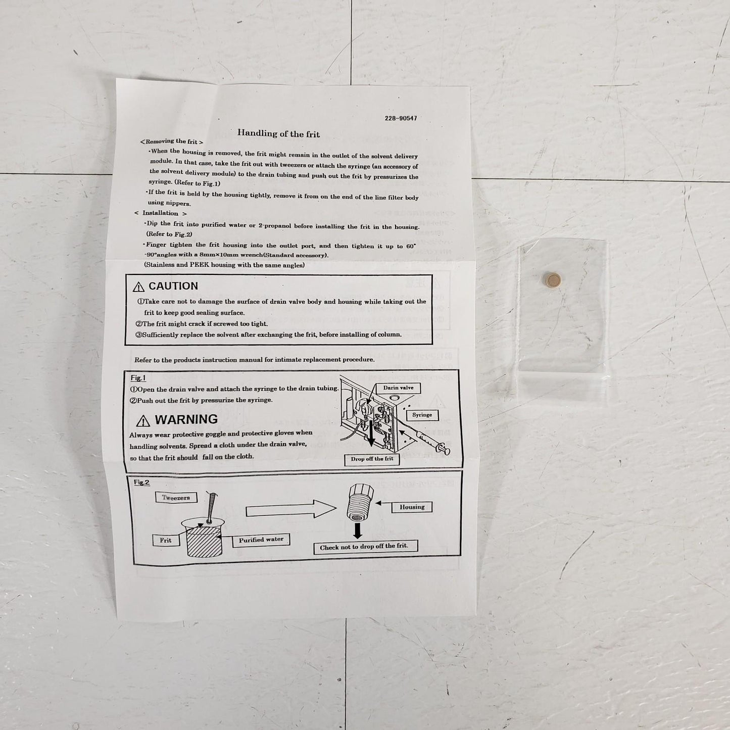 Shimadzu 228-90547 Replacement Frit With Installation Instructions HPLC Systems