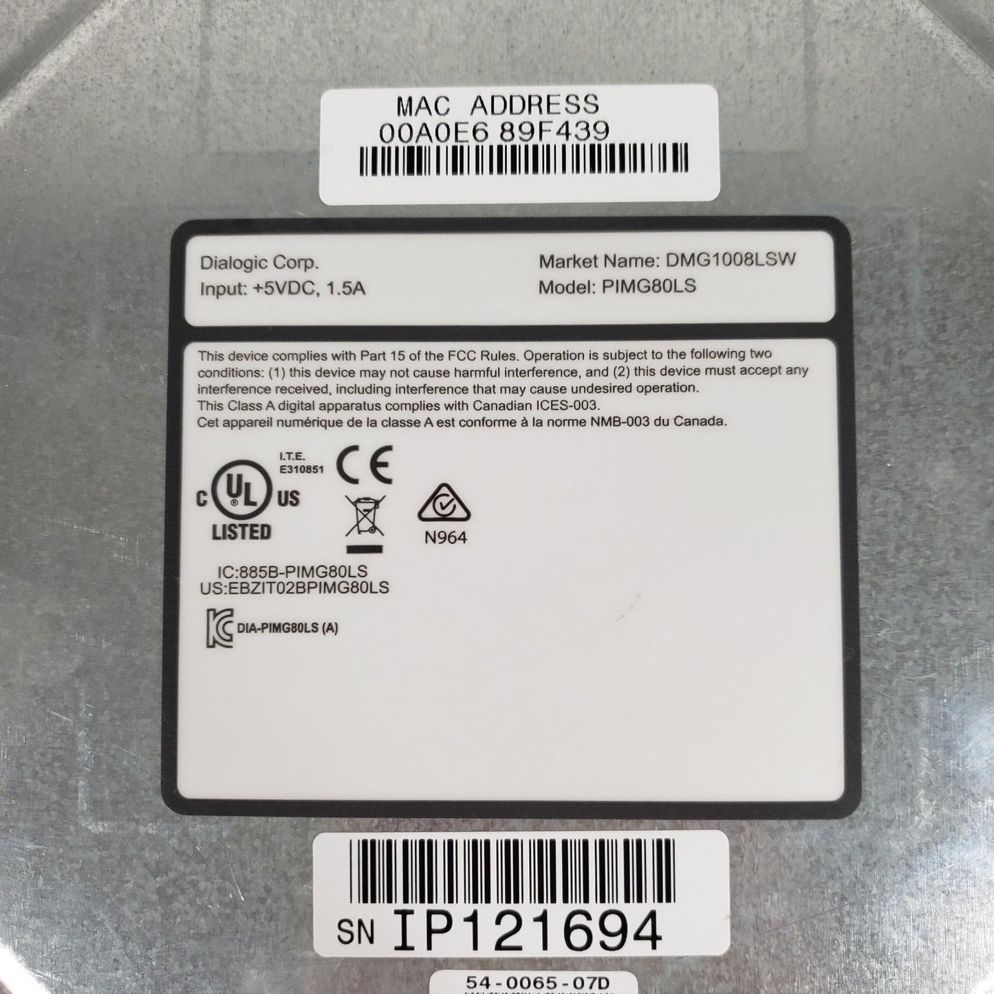 Dialogic PIMG80LS Analog FXO 8-Line Media Gateway DMG1008LSW