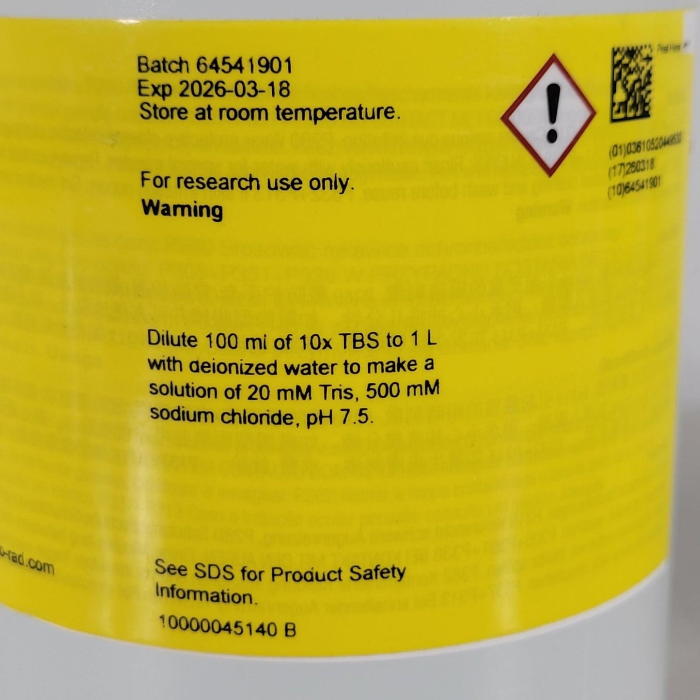 Bio-Rad 1706435 10X TBS Tris Buffered Saline 1 Liter