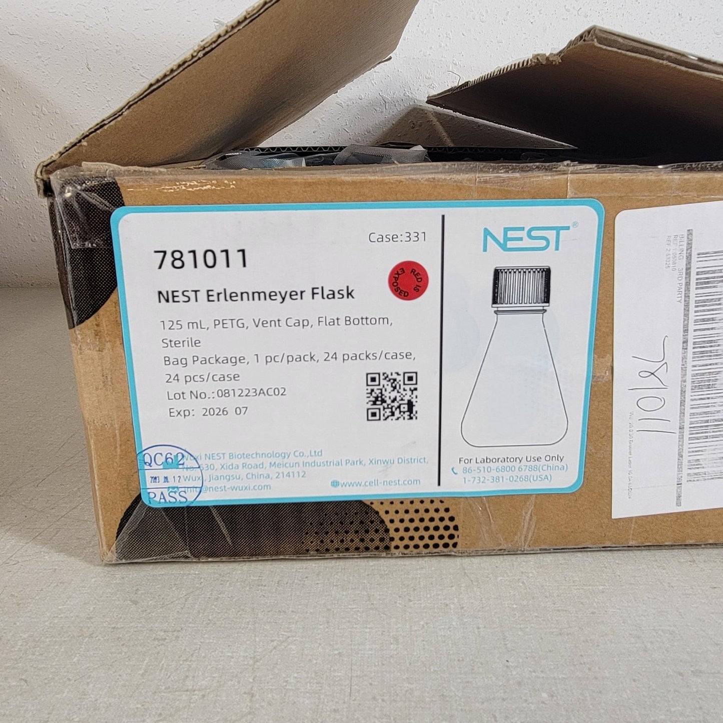 NEST 781001 Erlenmeyer Flask 125 mL PETG Vent Cap Flat Bottom, 16 ct