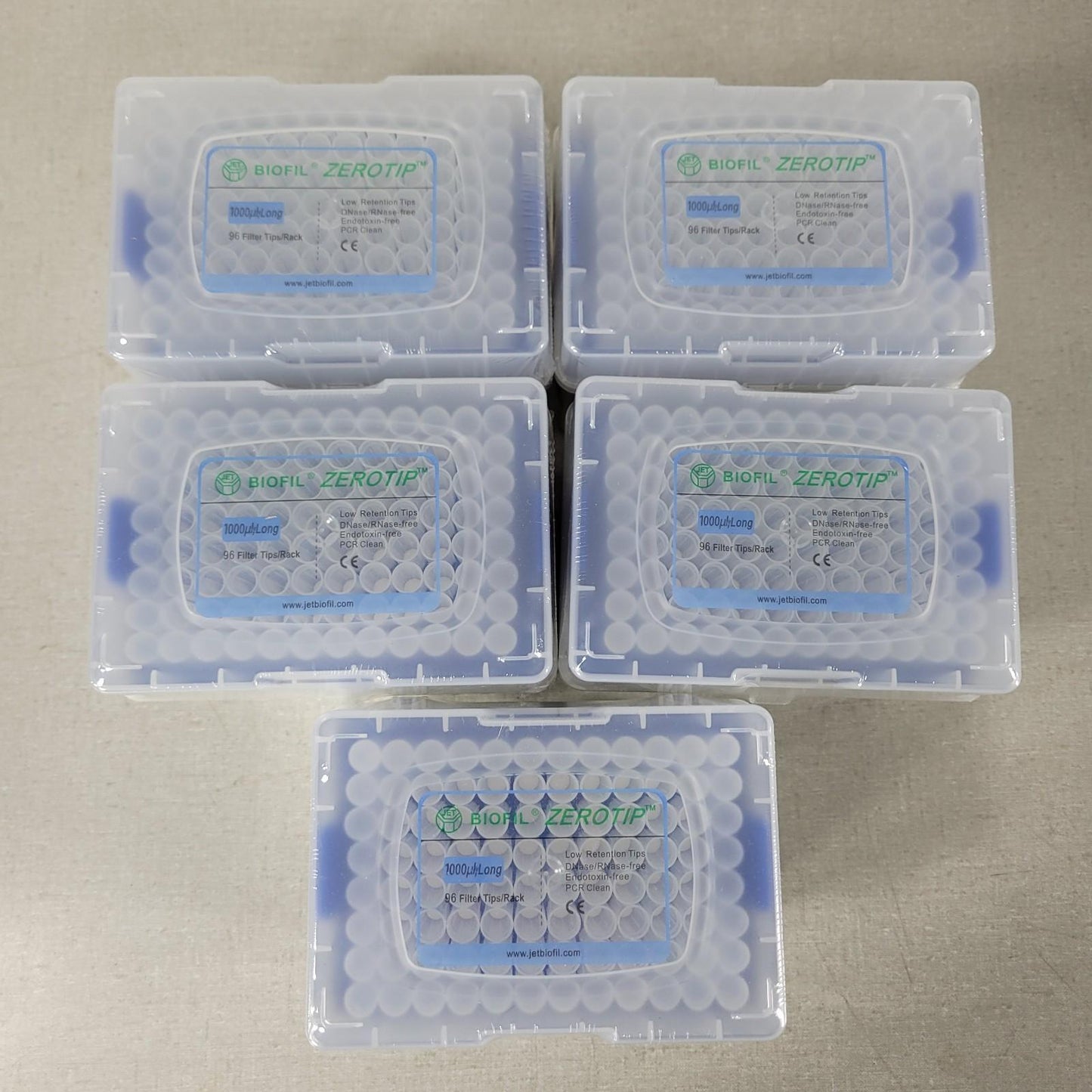 Biofil Zerotip PMT371000 1000uL Long 96 Filter Tips/Rack 5 Racks PCR Clean