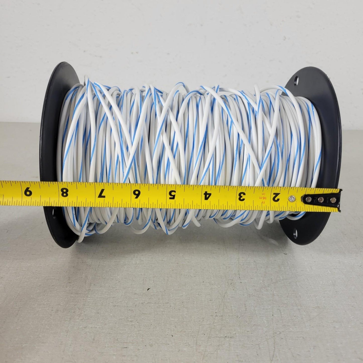 Partial Reel 450ft: Waytek WX14-9 White w/ Blue Stripe 14GA Copper Wire