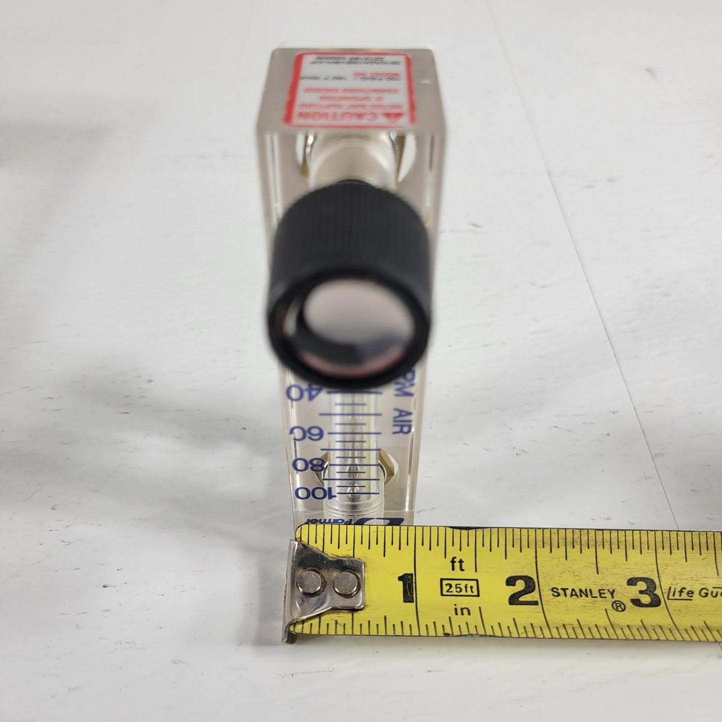 Cole Parmer 2A18 Acrylic Flowmeter 10-100 Liter/Min w/ 1/4" Push Fittings