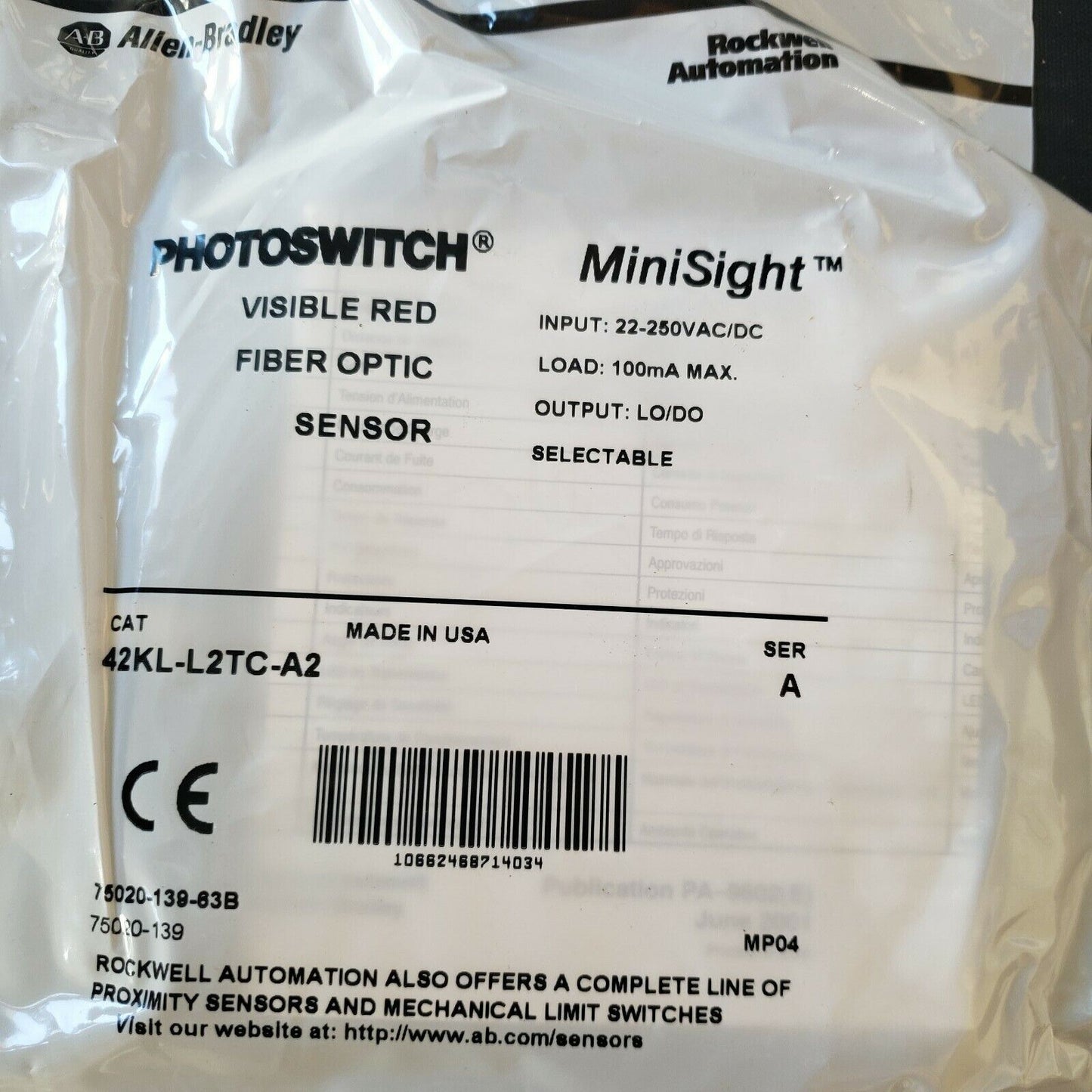 Allen-Bradley MiniSight 42KL-L2TC-A2 PhotoSwitch Visible Red Fiber Optic