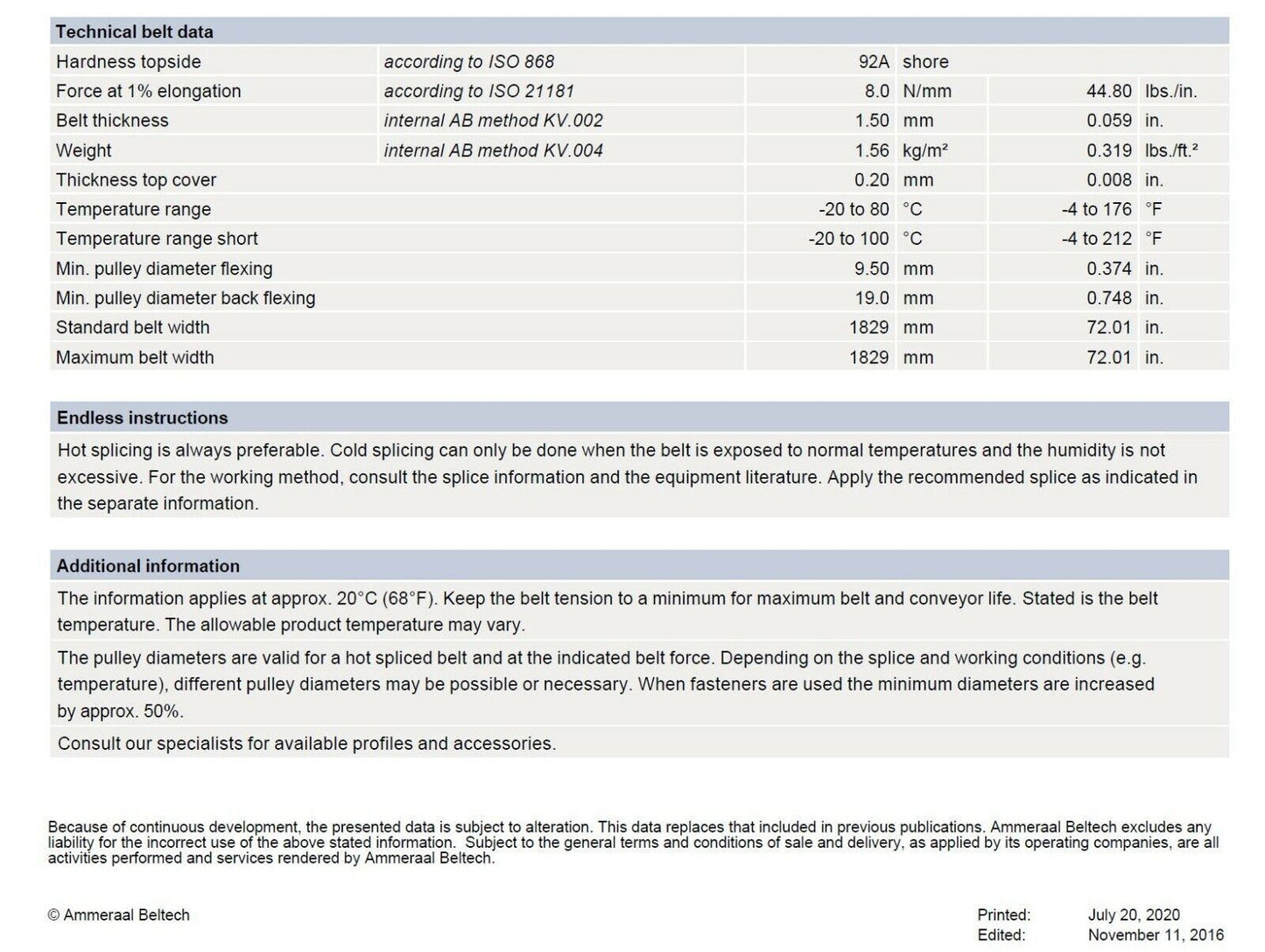 Ammeraal Beltech 245" x 30" Conveyor Belt Fabric Rubber Ropanyl EM 8/2 00+02