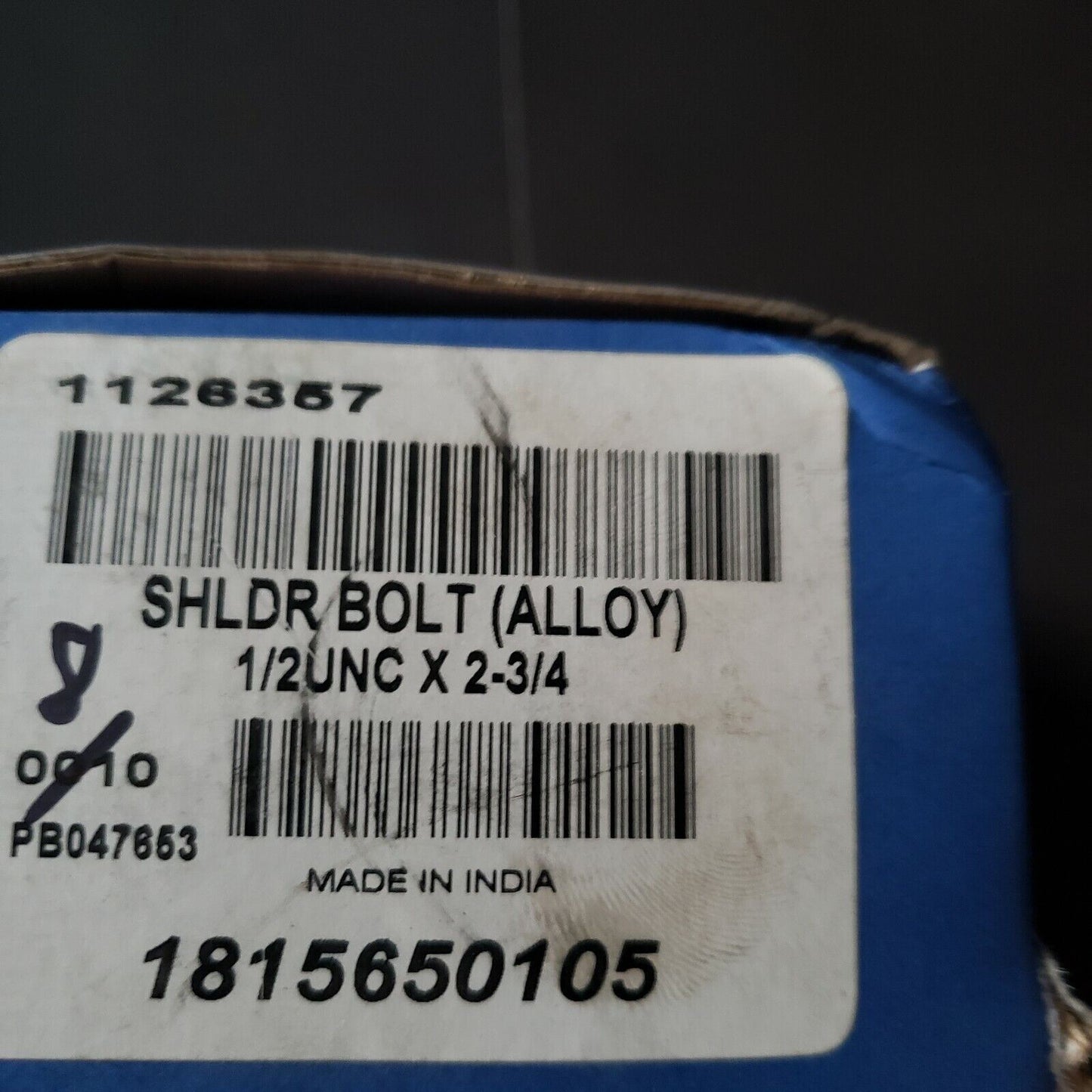 Shoulder Bolt 1/2" x 2-3/4" shoulder length 3/8" thread dia 5/8" thread length