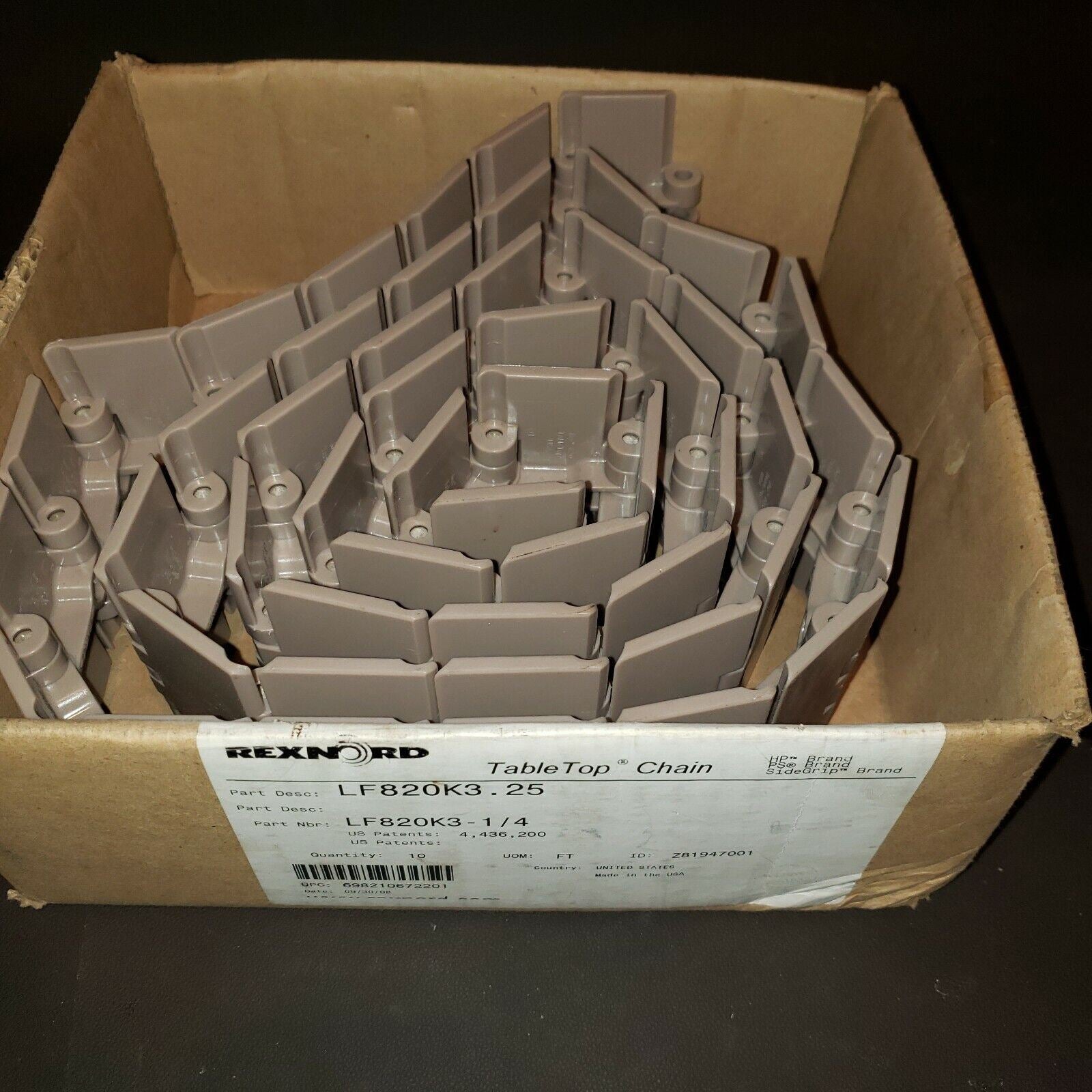 Rexnord TabelTop Chain LF820K3.25 Chain Link Conveyor 31/4 Lab