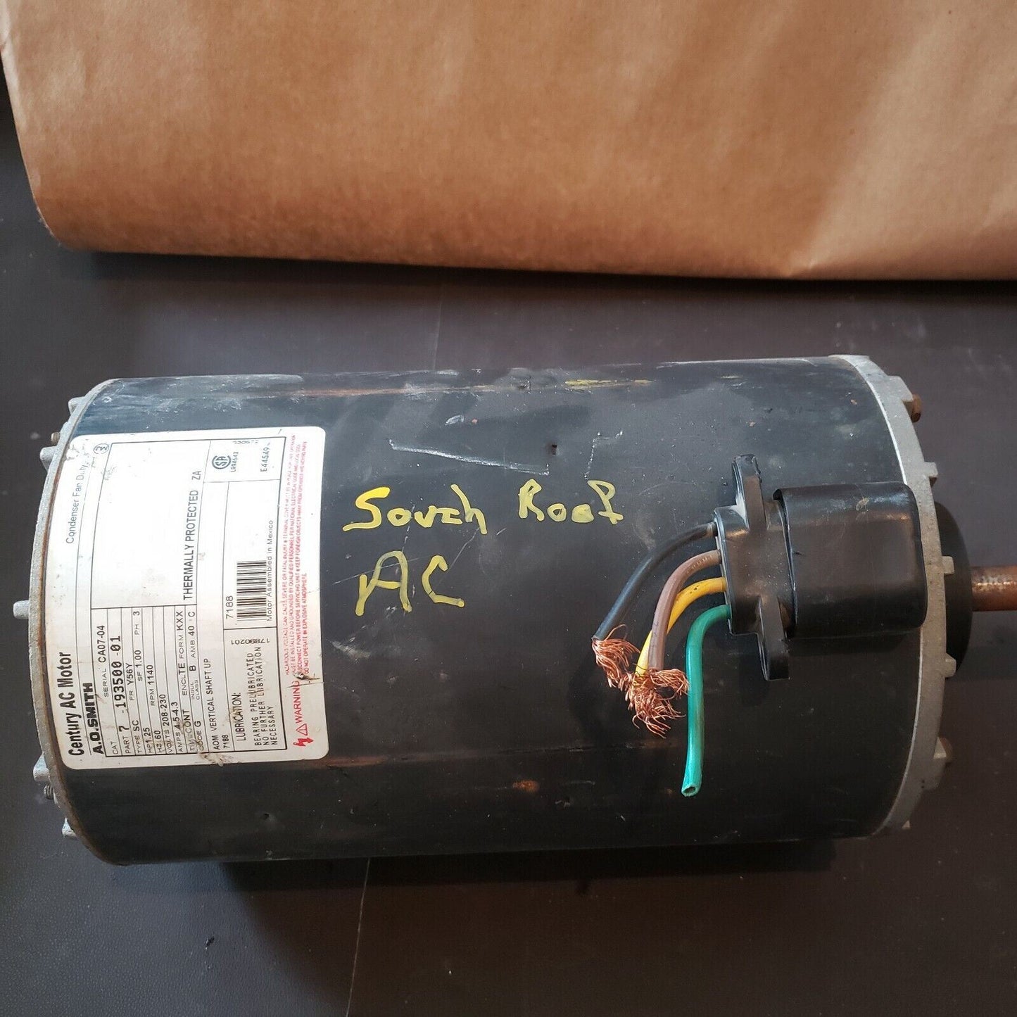 Century AC Motor 7-193500-01 Y65Y 1.25HP 1140RPM 3 Phase 203-230v