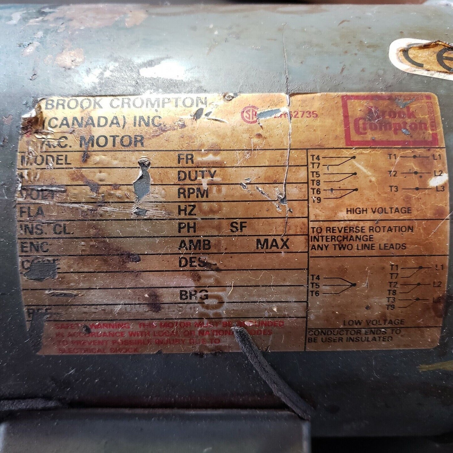 For Parts- Brook Crompton AC Motor 205-230/460v