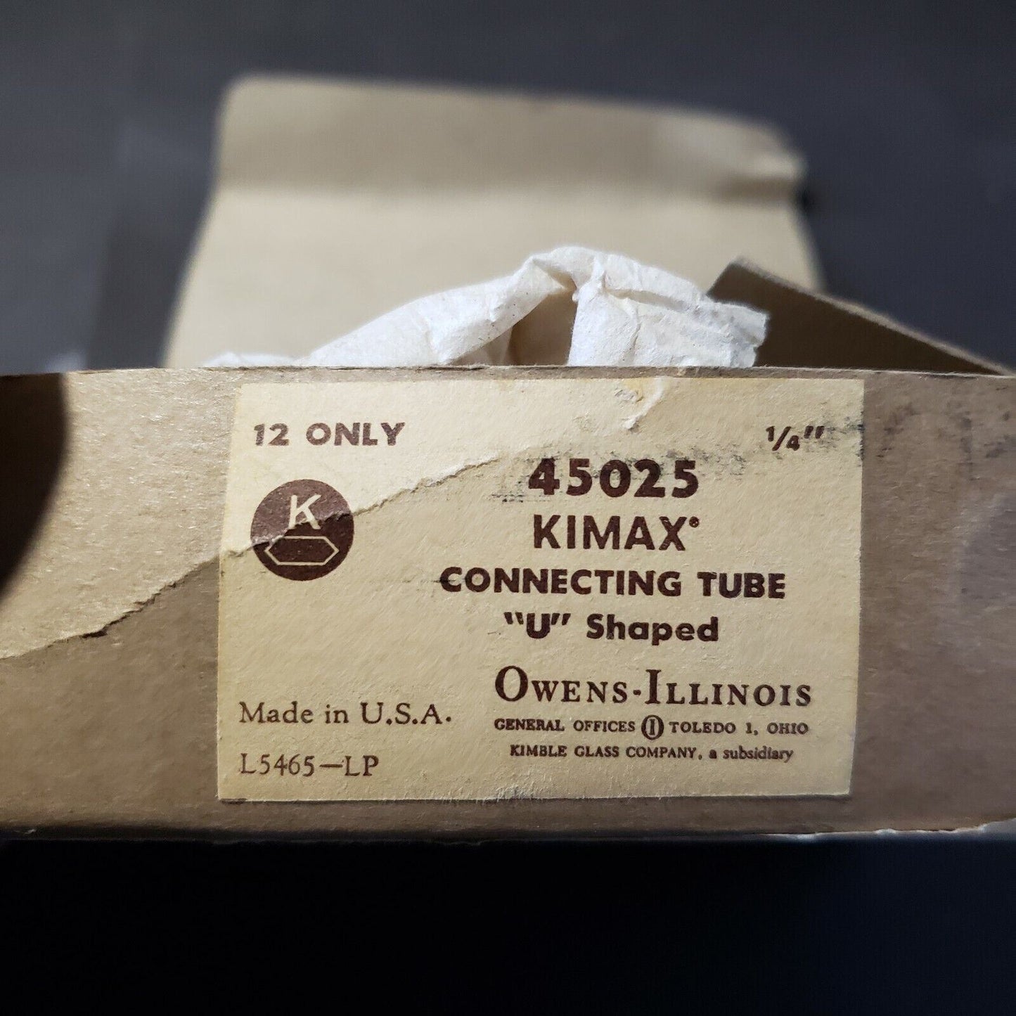 Owens Kimax U Shaped Connecting Tube 1/4" 45025 LOT OF 1