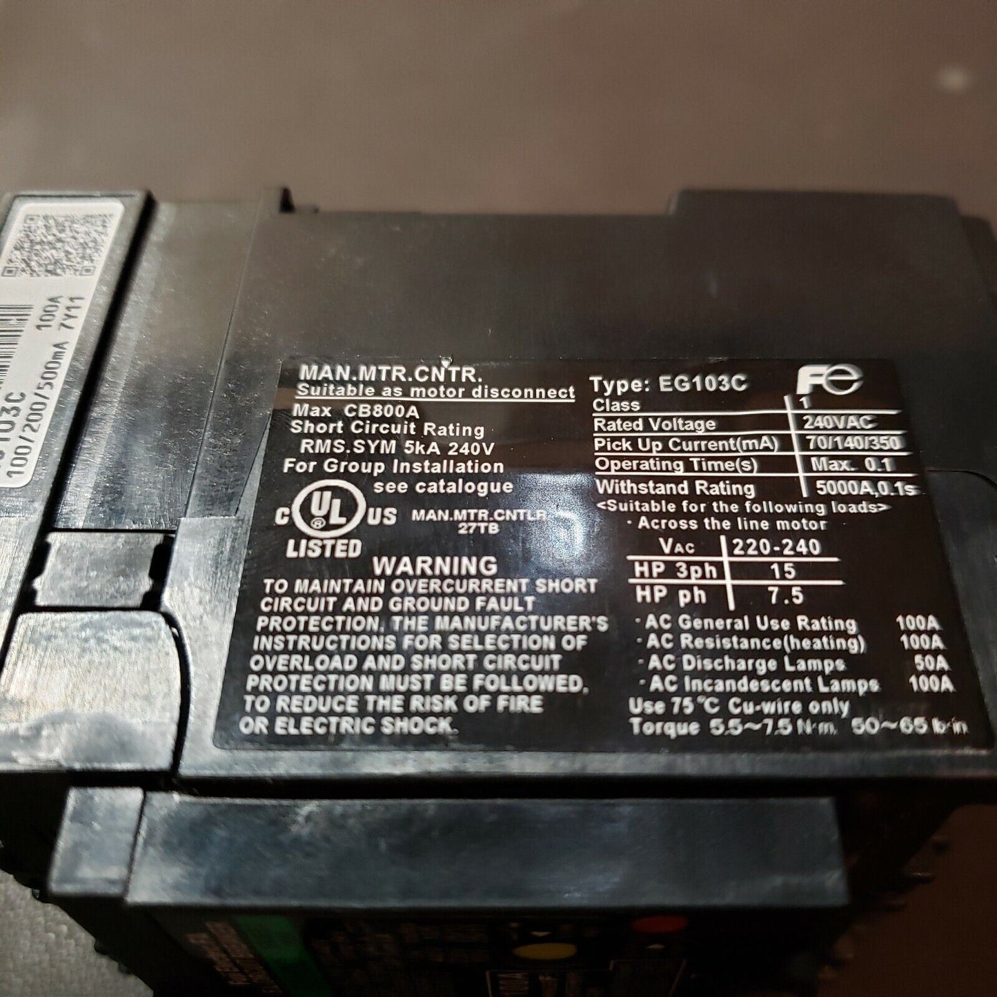Fuji EG103C 100A 3P Leakage Circuit Breaker