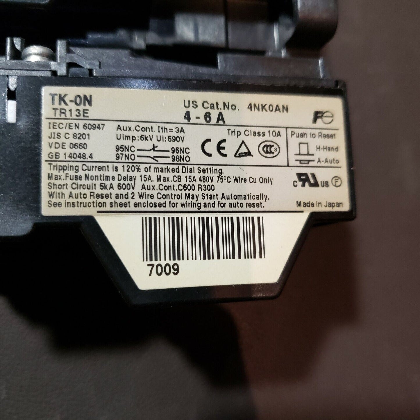 Fuji Electric Contactor SC-0 600V 20A with TK-0N Dial Adjustable Overload
