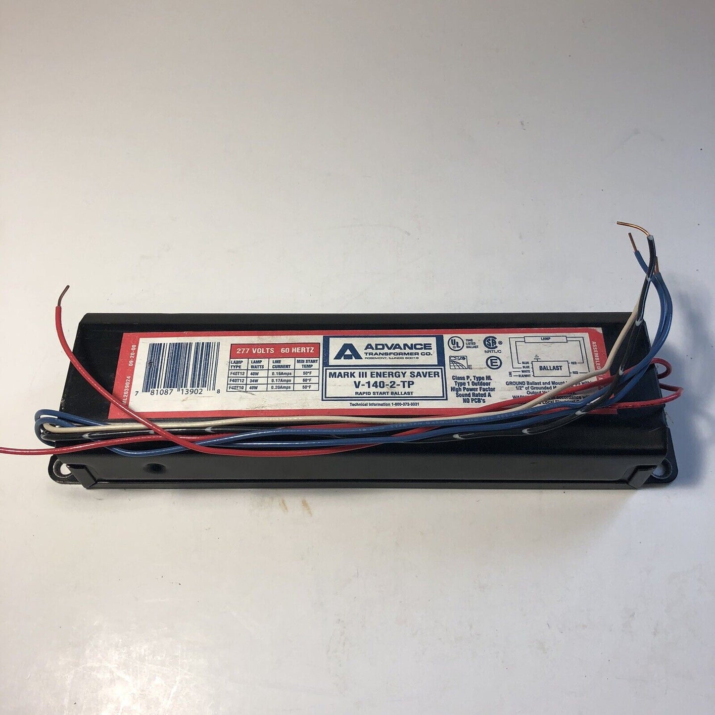 Advance V-140-2-TP 277-Volt Mark III Energy Saver Rapid Start Ballast