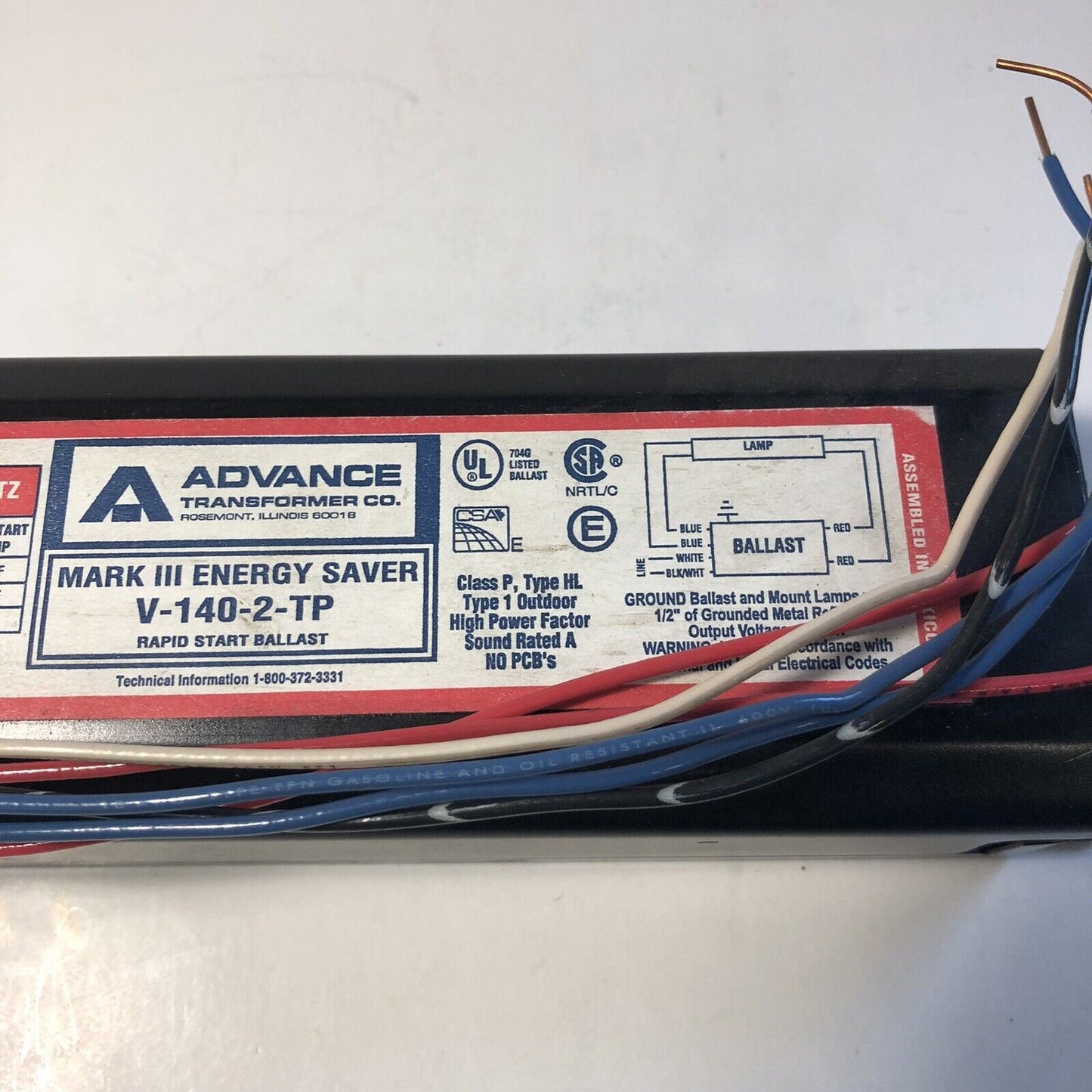 Advance V-140-2-TP 277-Volt Mark III Energy Saver Rapid Start Ballast