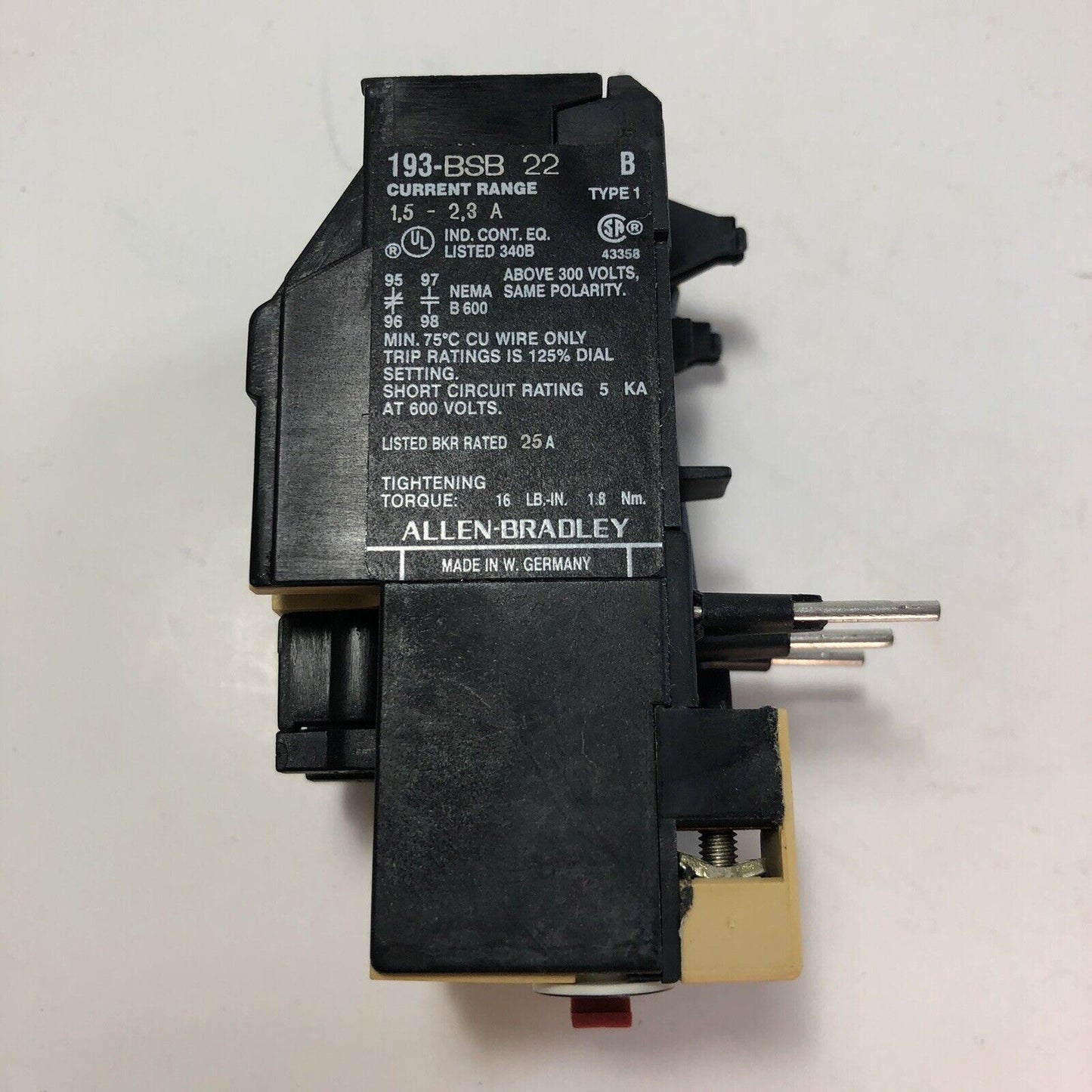 Allen Bradley 193-BSB-22 Overload Relay 1.5-2.3A