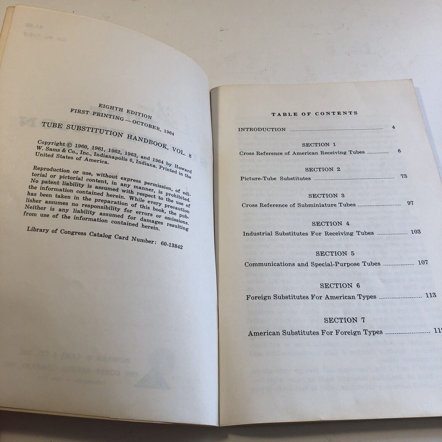 Vintage Howard W. Sams Tube Substitution Handbook, Volume 8, 1964