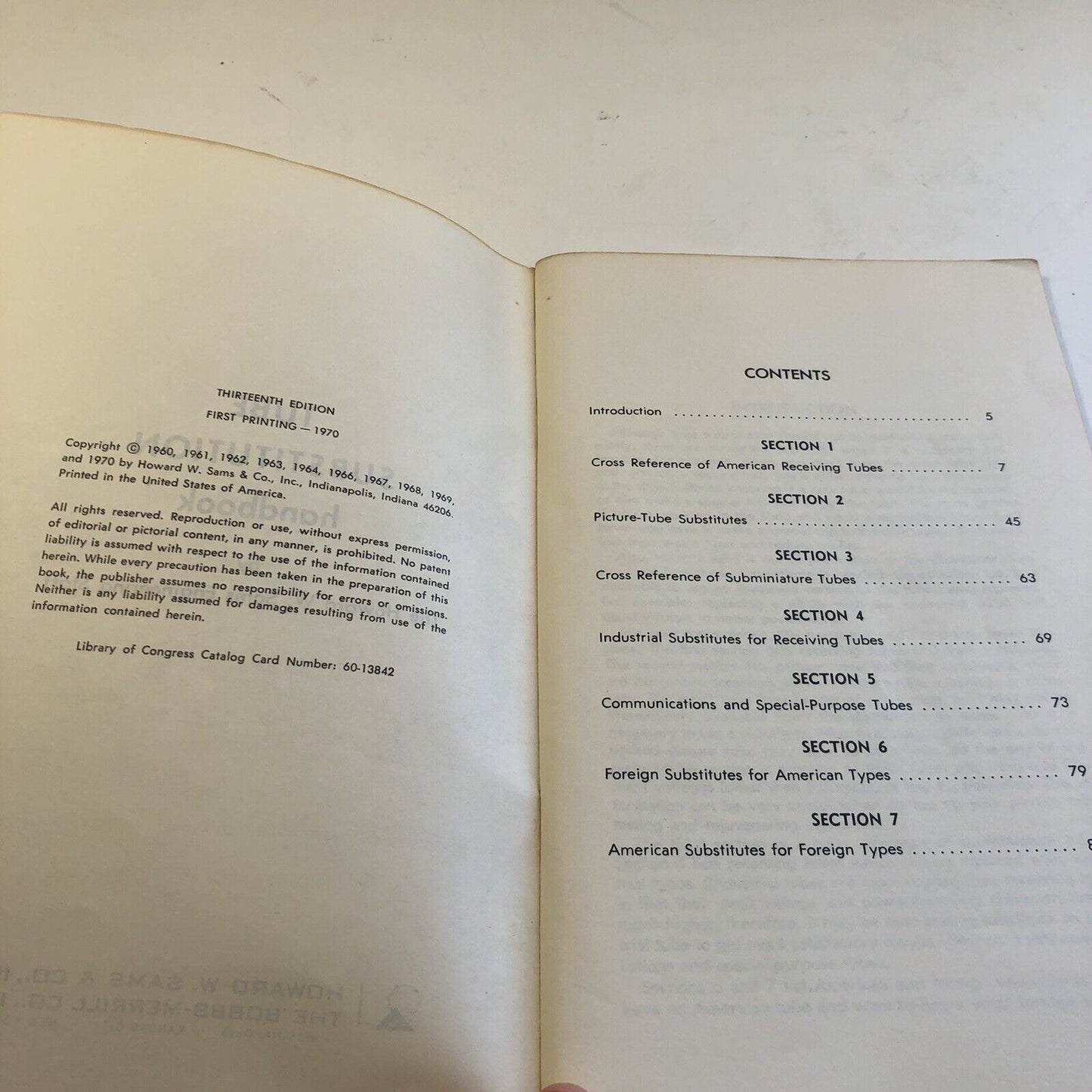 Vintage Howard W. Sams Tube Substitution Handbook, 13th Edition 1970
