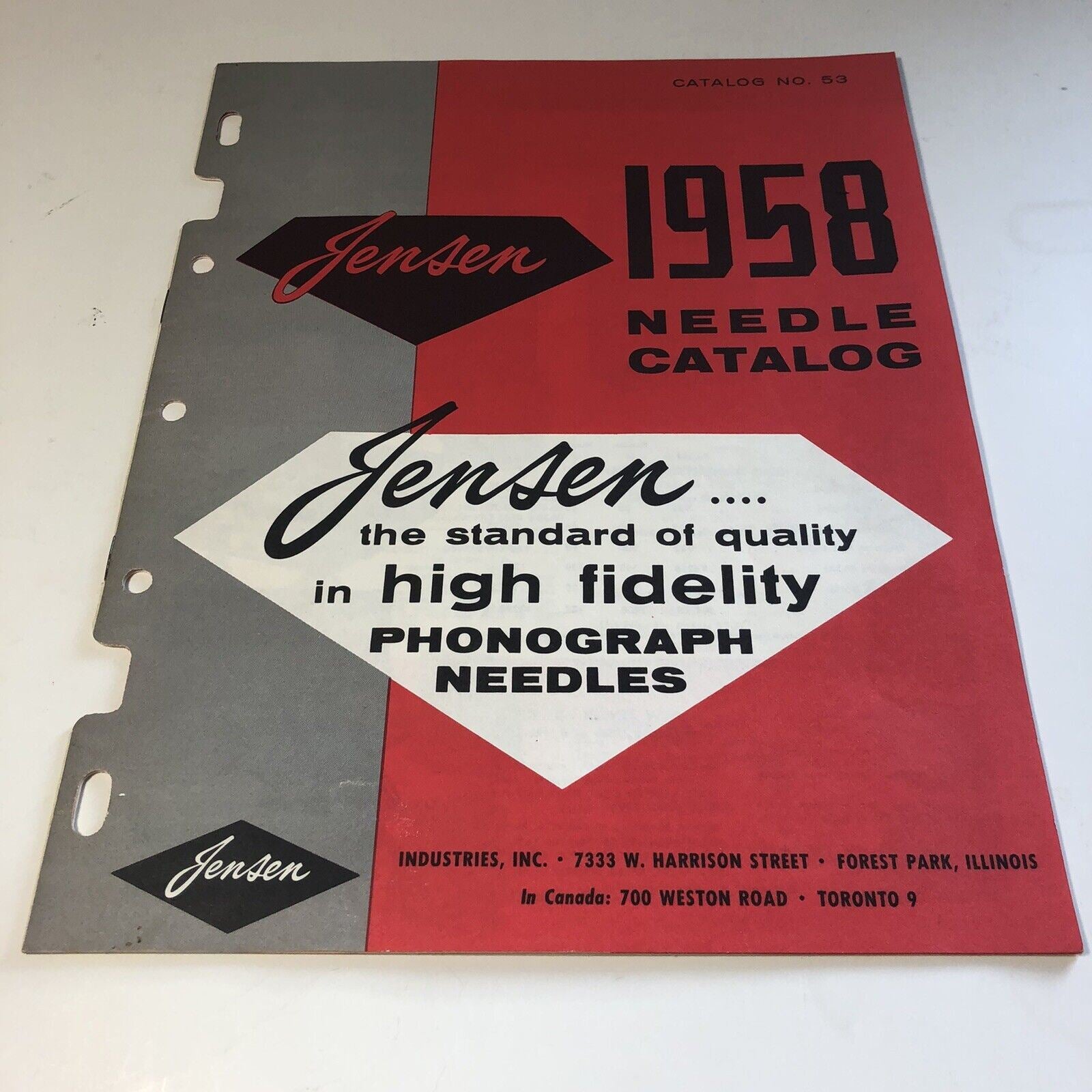 Jensen 1958 HighFidelity Phonograph Needle Catalog No. 53 Lab