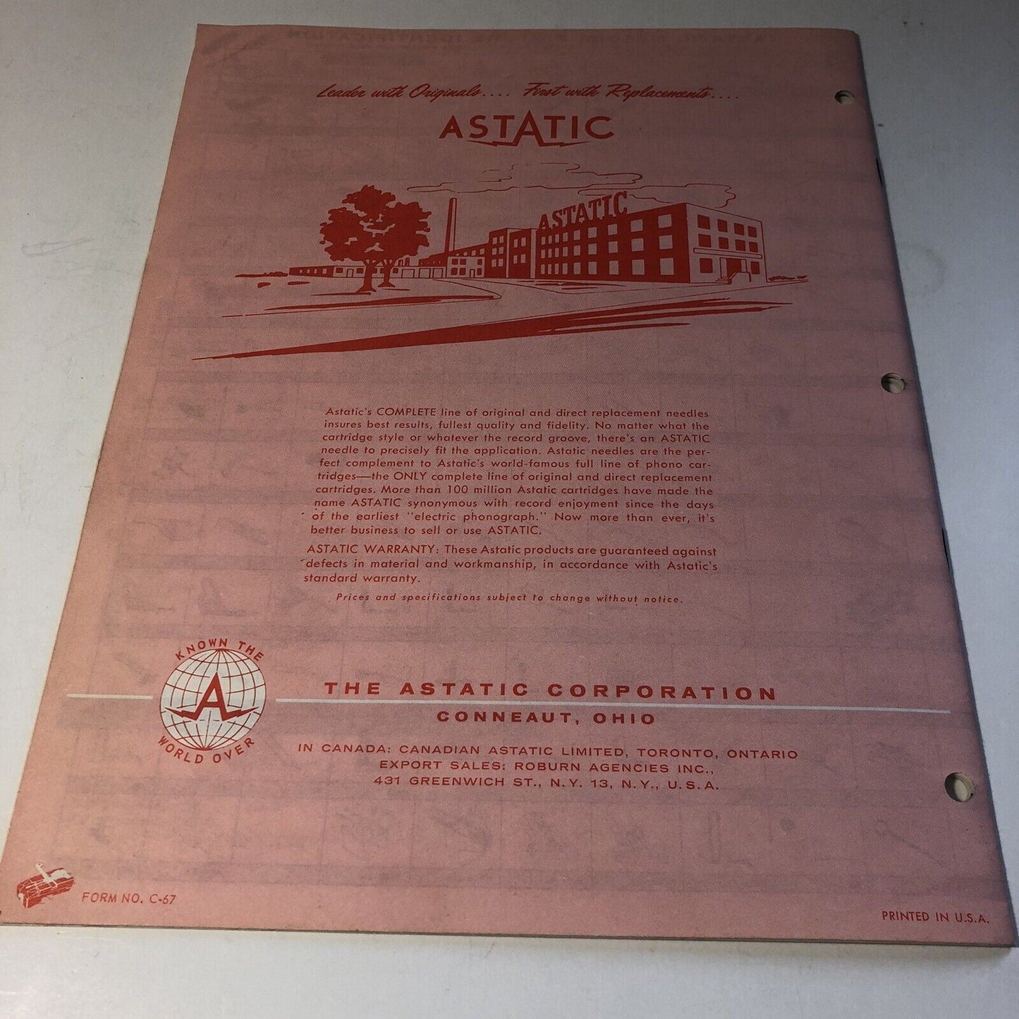Vintage Astatic Cartridges Catalog & Cross Reference C-67