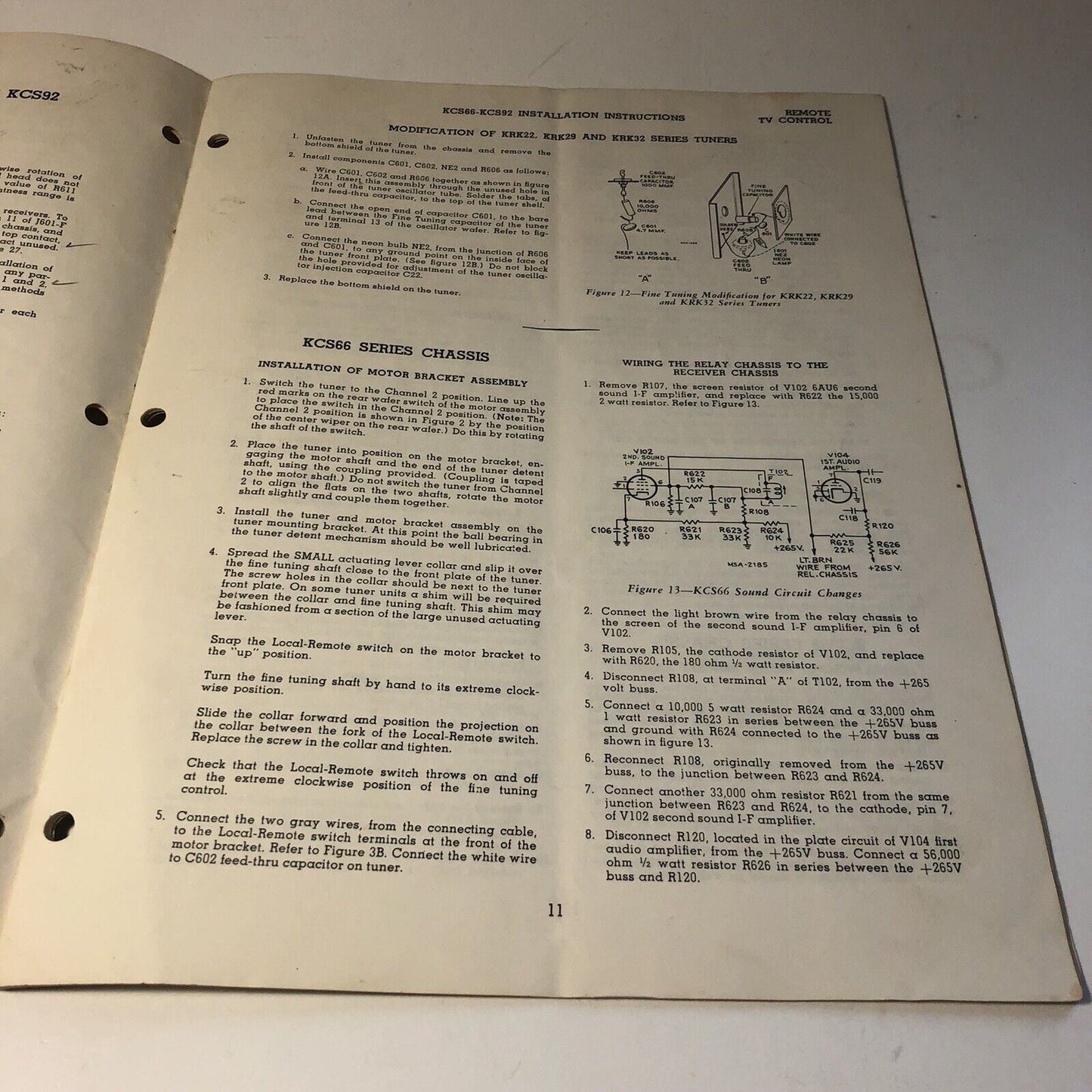 Vintage RCA Victor 1955 Service Data Manual “Magic Brain” Remote TV Control