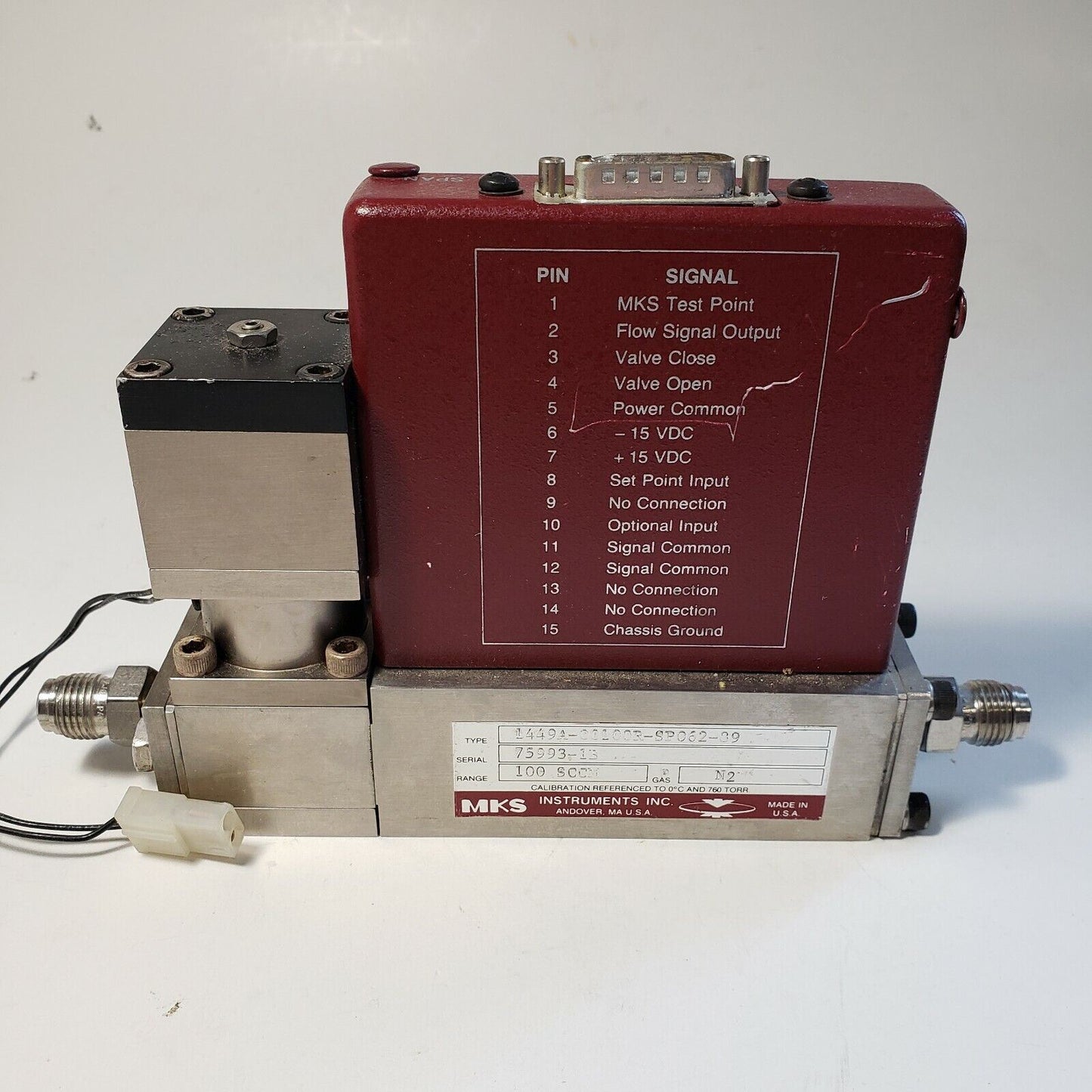 MKS N2 100 SCCM MFC Mass Flow Controller 1449A-00100R-SP062-89 1/4" VCR Fittings