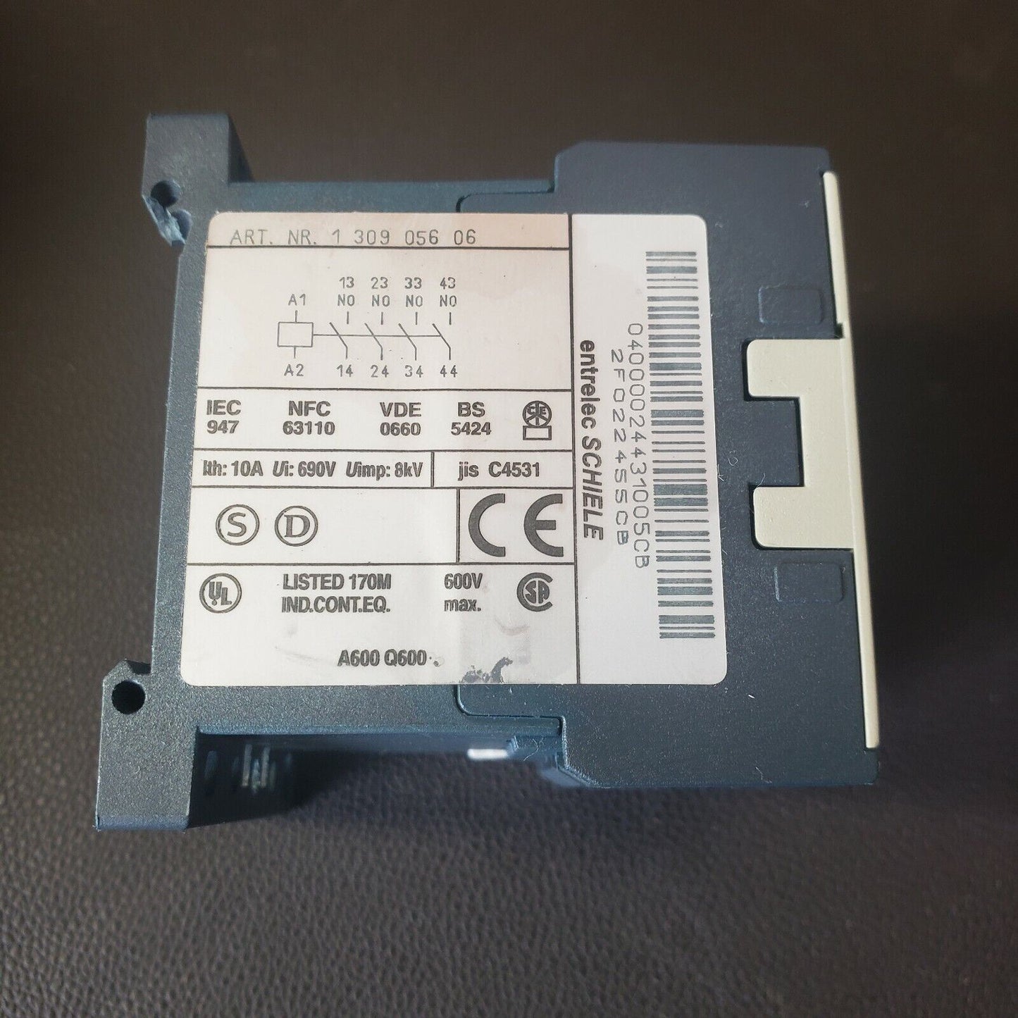 Entrelec Schiele KHDCS-40 24 VDC 4 Normally Open Contact Relay KHDCS40 10A