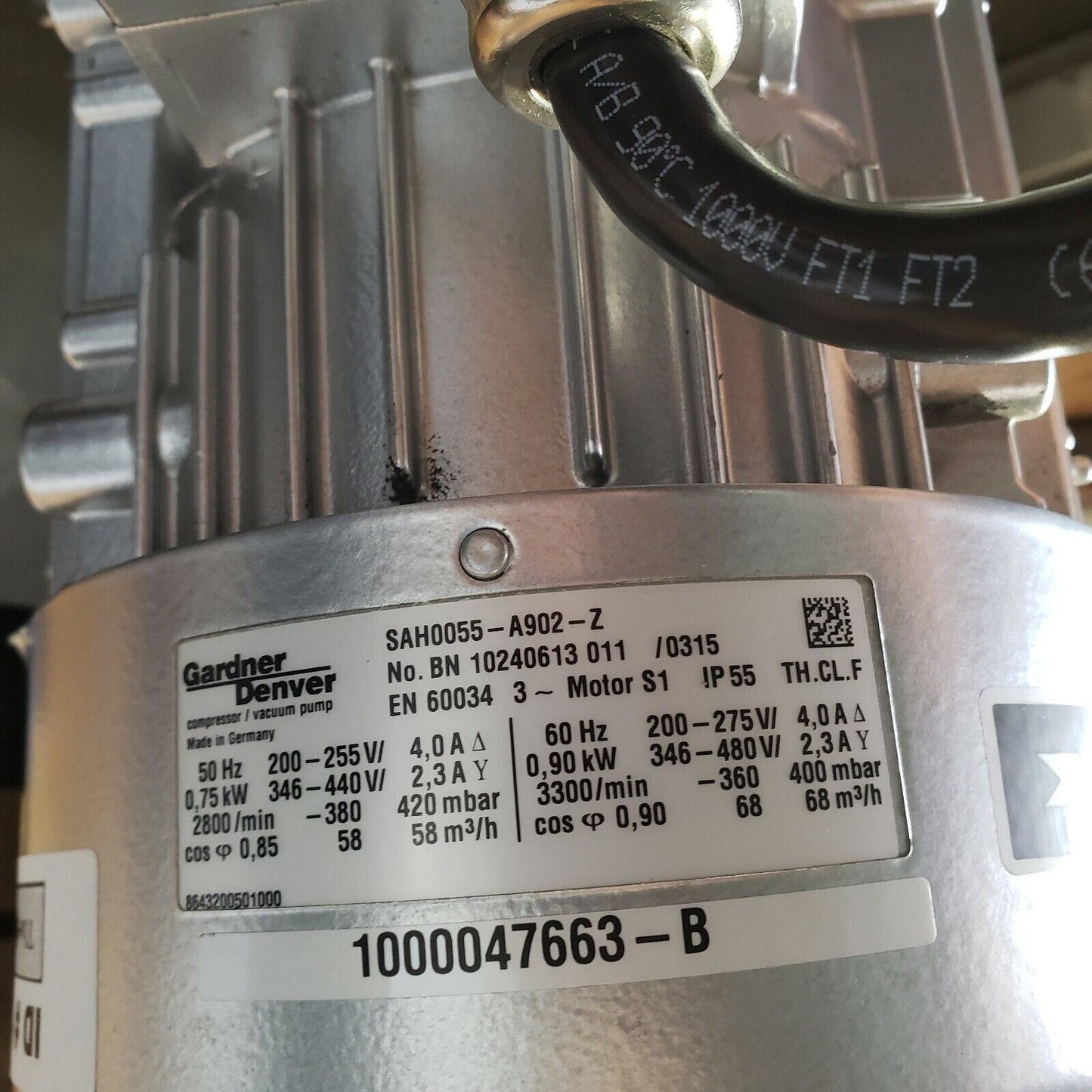 Gardner Denver SAH0055-A902-Z Compressor Vacuum Pump 3 Phase Motor