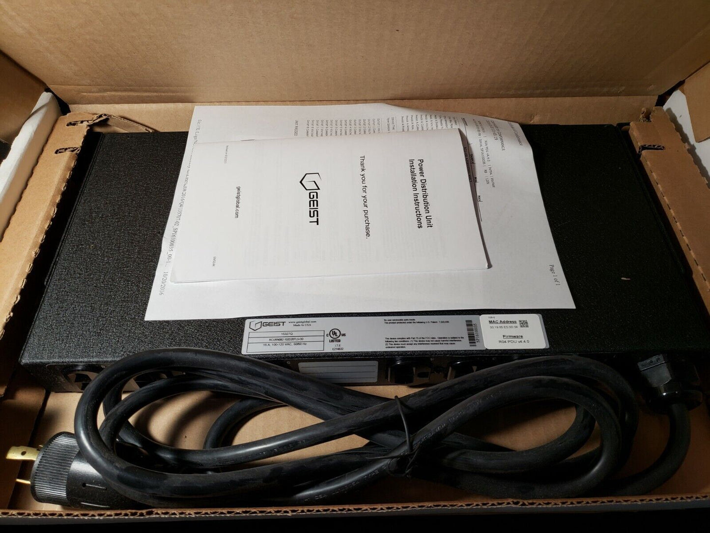 Geist 15327Q 120v 16A Power Distribution Unit RCURN082-102D20TL5-OD