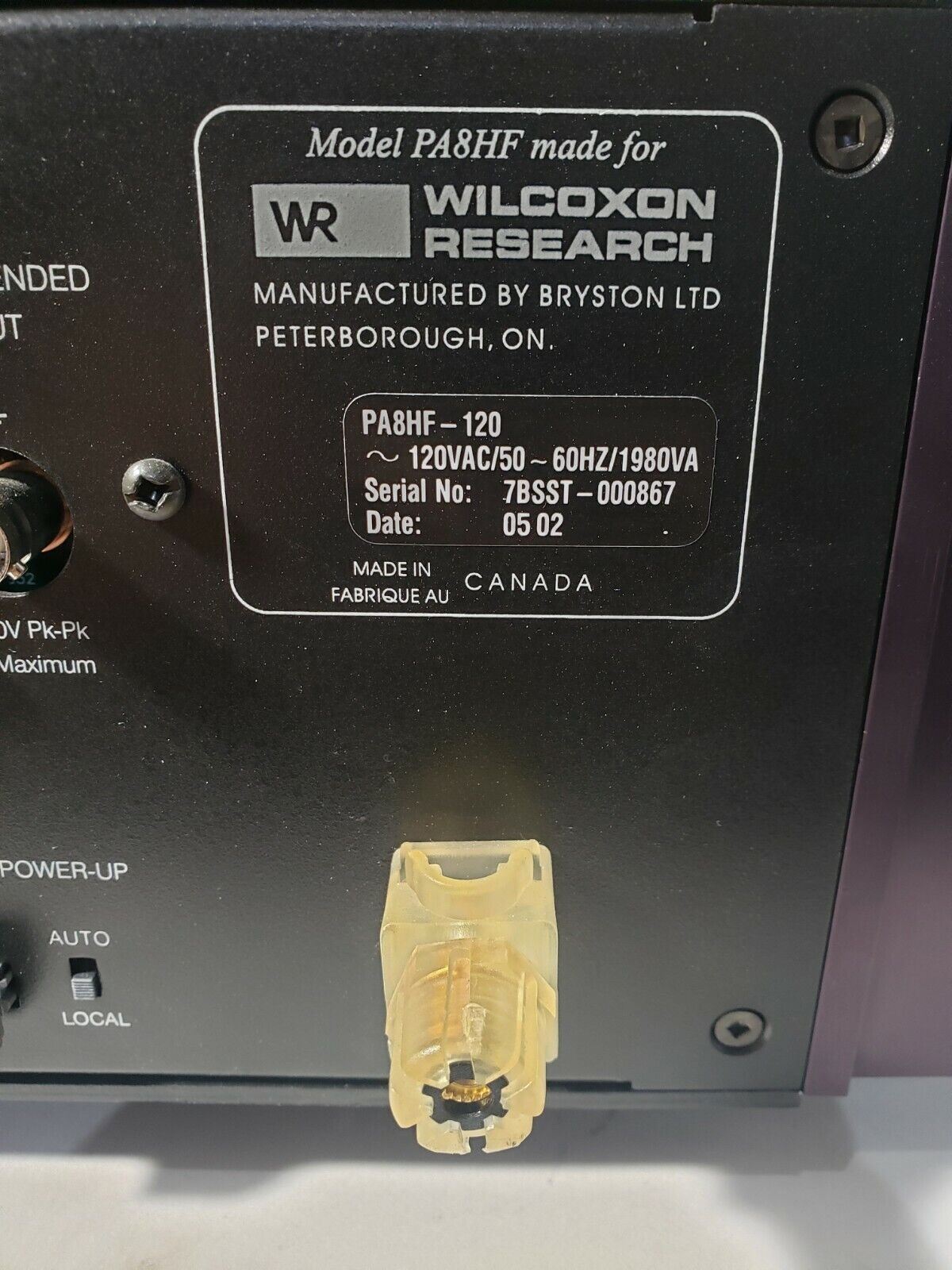 Wilcoxon Research PA8HF Power Amplifier PA8HF-120 120v