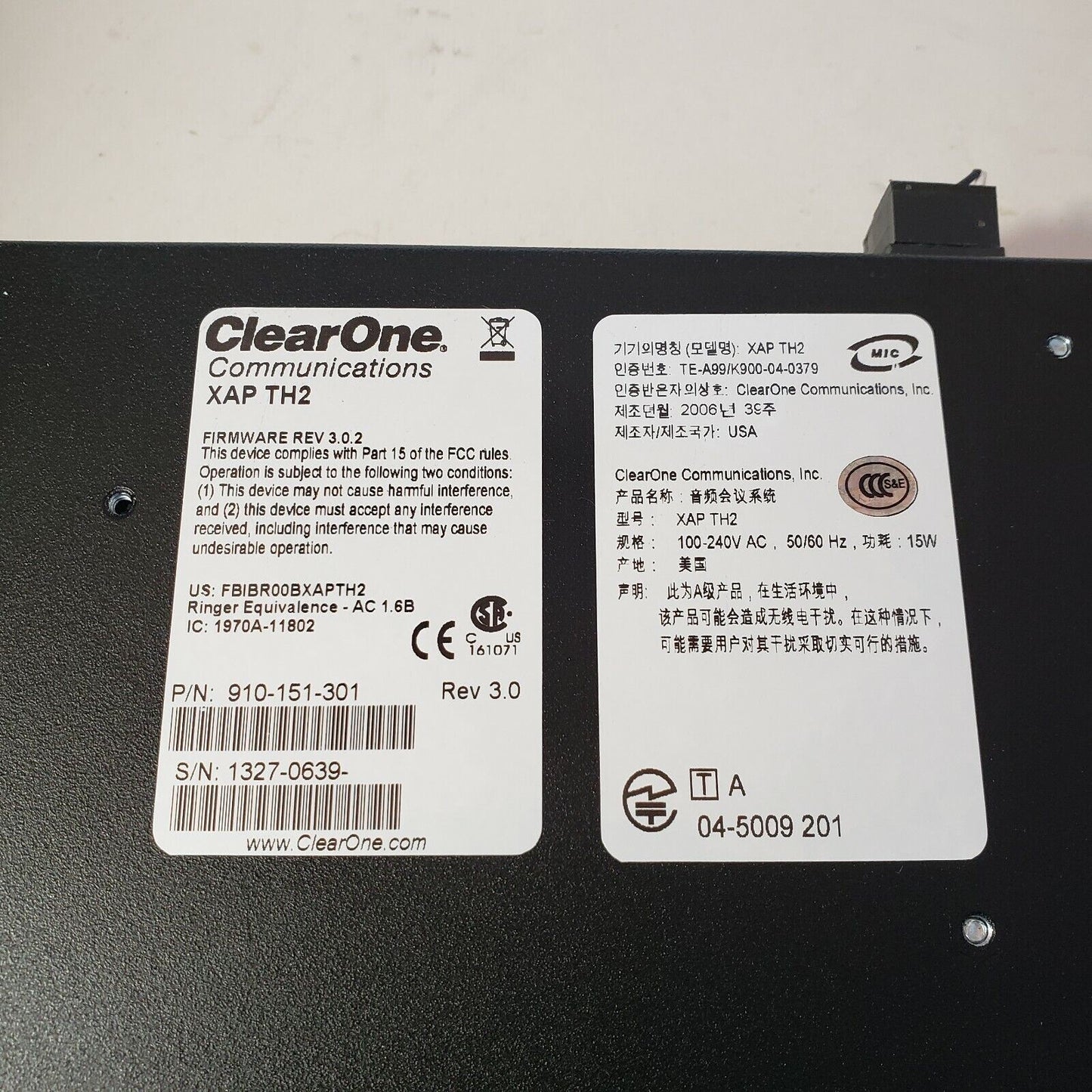 ClearOne XAP-TH2 Audio Conference Phone Interface 910-151-301
