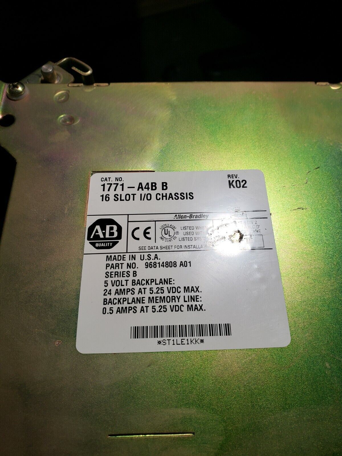 Allen Bradley 1771-A4B 16 Slot I/O Chassis 1771A4B Series B w/ Battery + Cable