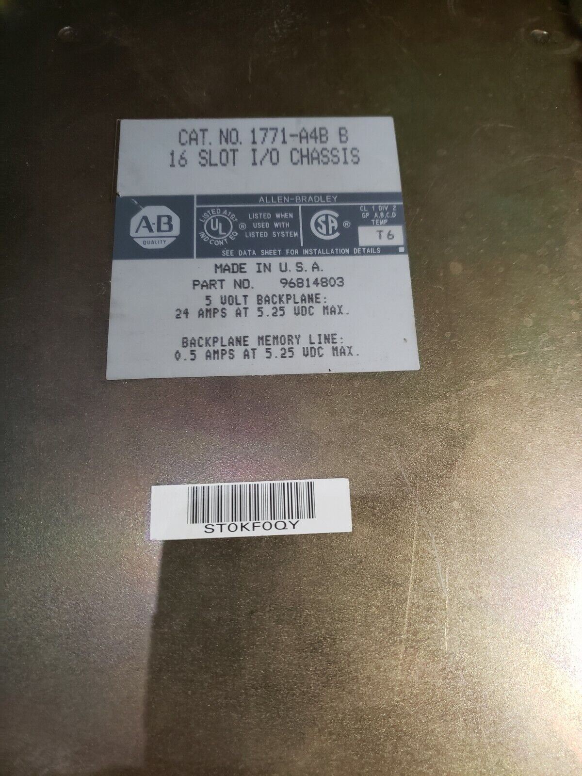 Allen Bradley 1771-A4B 16 Slot I/O Chassis w/ 1771-P7 B Power Supply