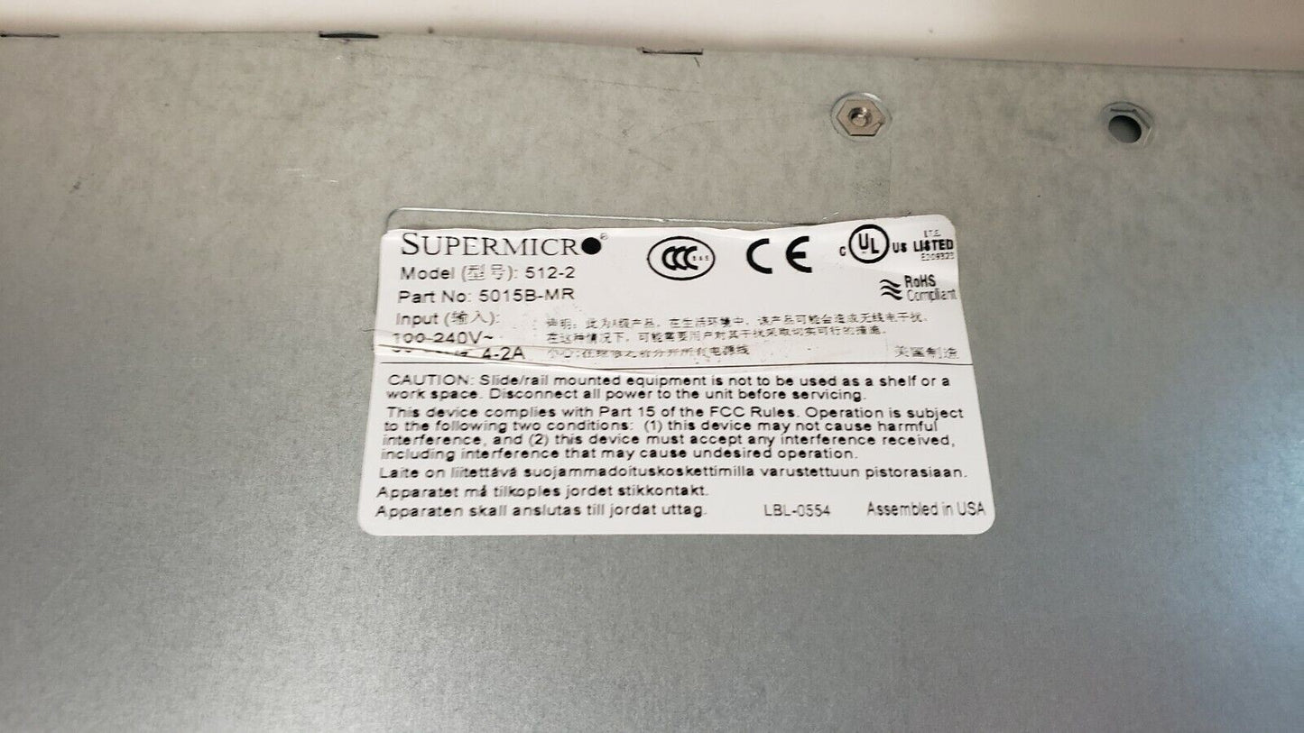 Supermicro 512-2 5015B-MR 1U Server Rack Mount NO CPU, RAM