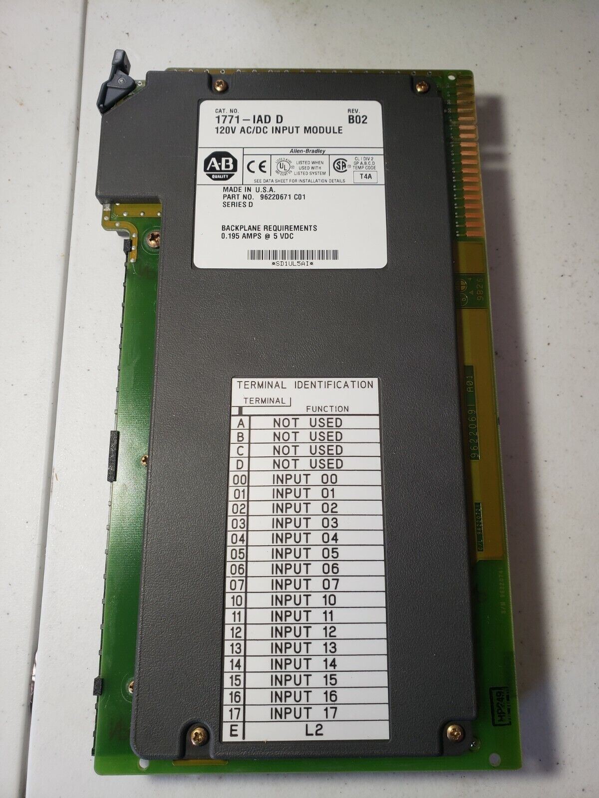 AB 1771-IAD/D 120V AC/DC Input Module PLC-5 Allen-Bradley 96220671